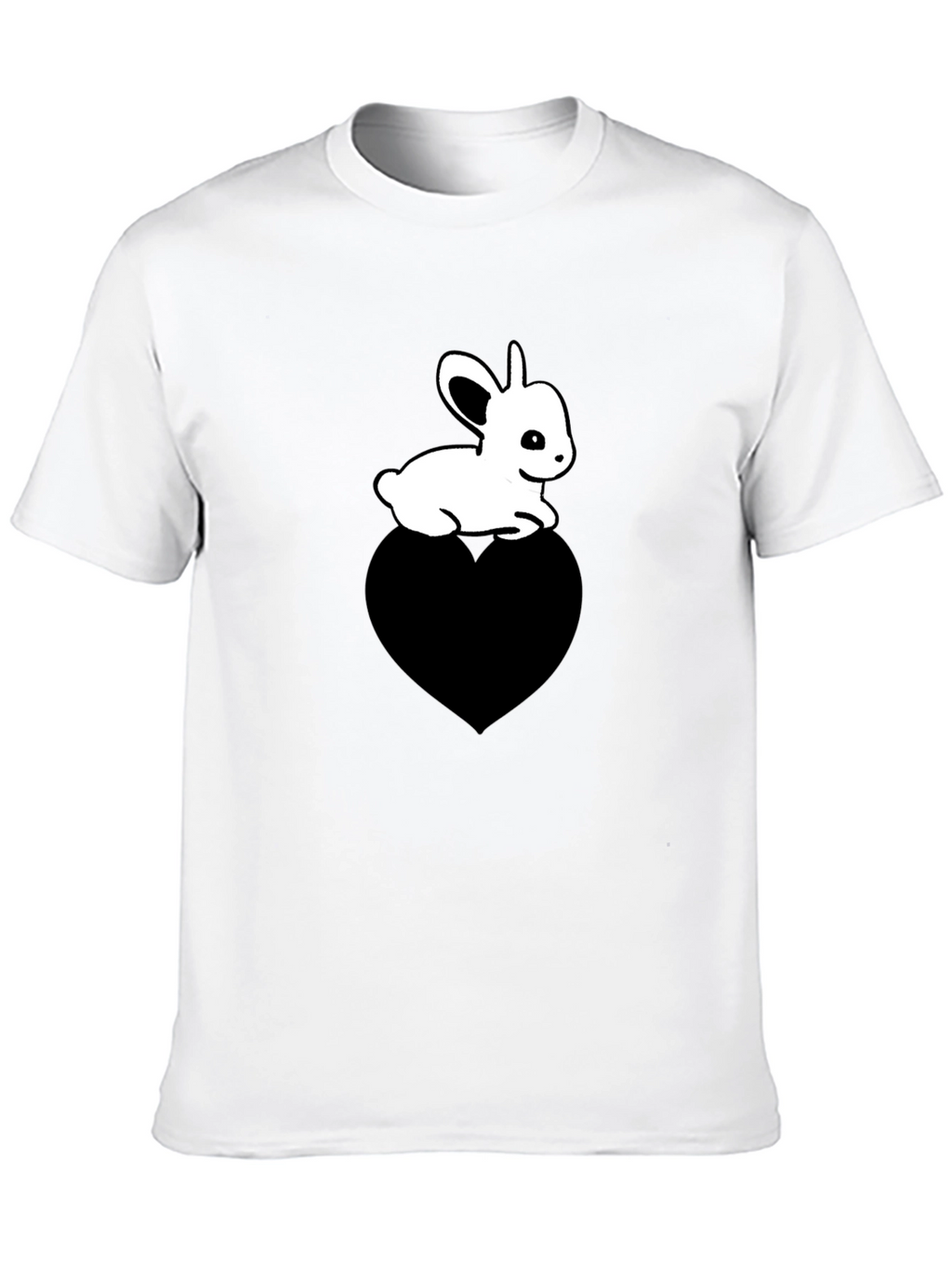 Cute Bunny on Heart T-Shirt - Unisex Black Tee