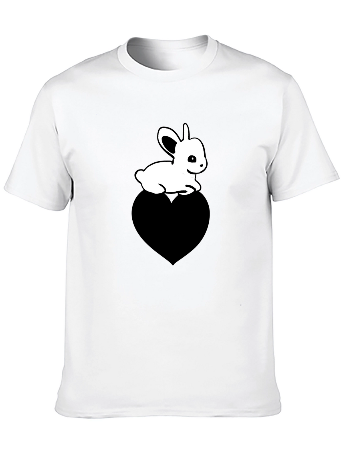 Cute Bunny on Heart T-Shirt - Unisex Black Tee