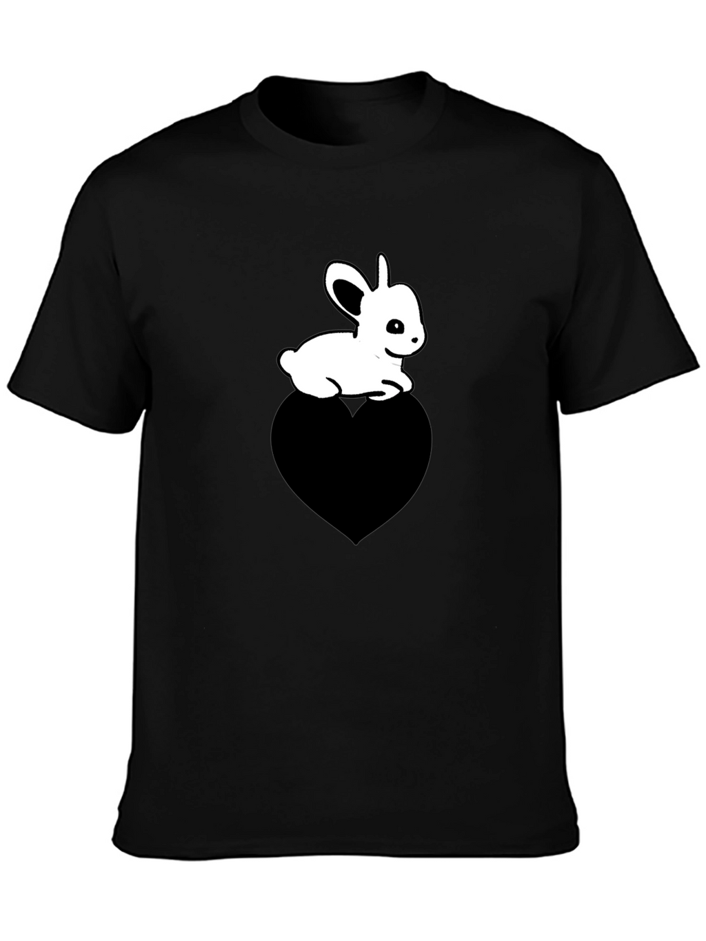 Cute Bunny on Heart T-Shirt - Unisex Black Tee