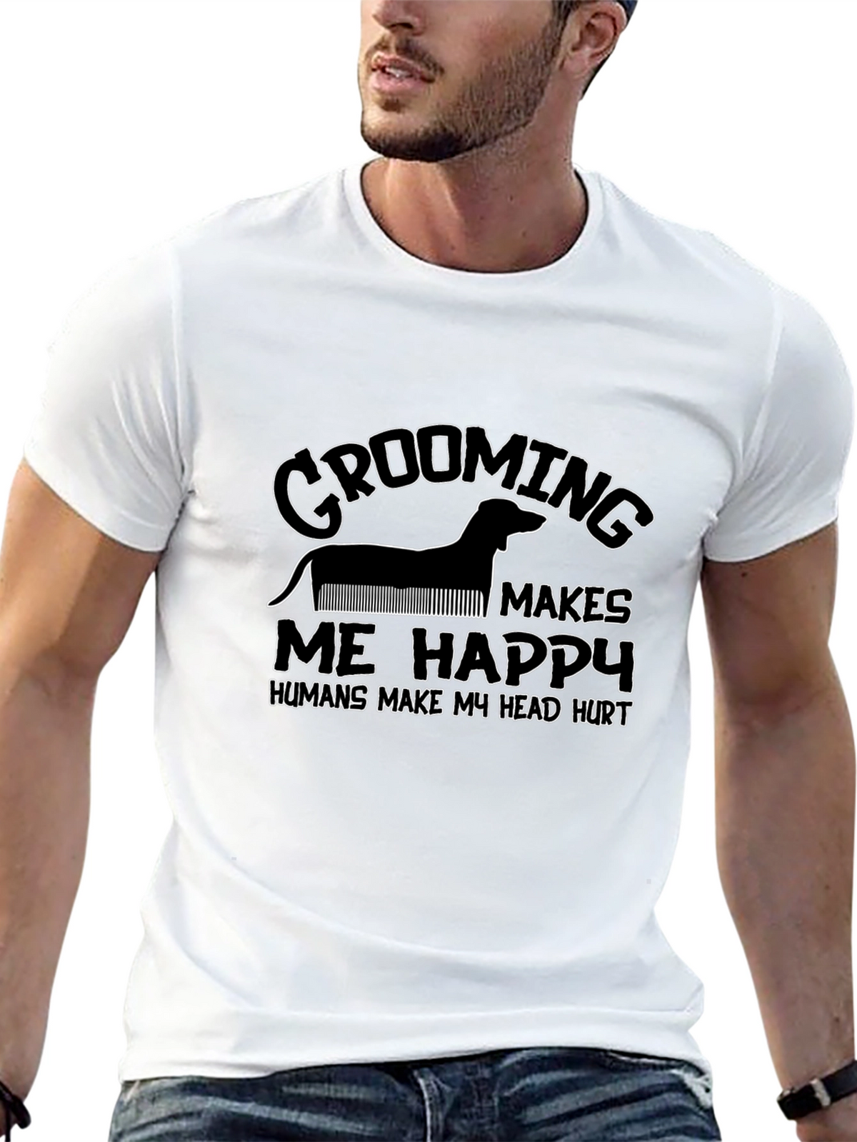 Grooming Makes Me Happy Black T-Shirt
