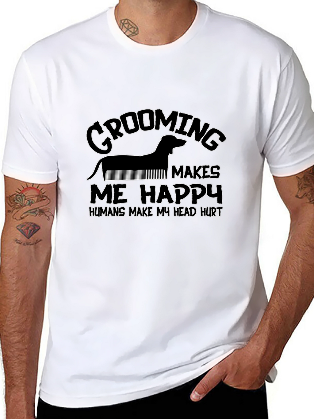 Grooming Makes Me Happy Black T-Shirt
