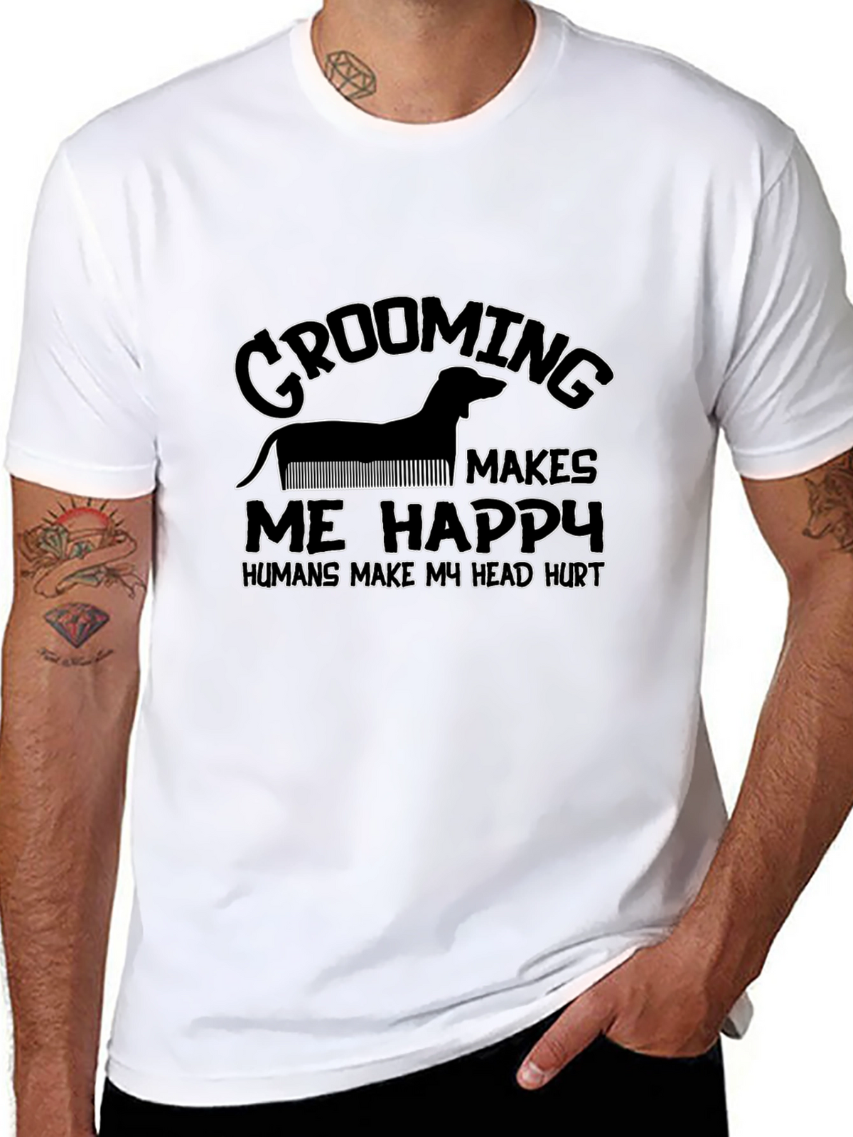 Grooming Makes Me Happy Black T-Shirt