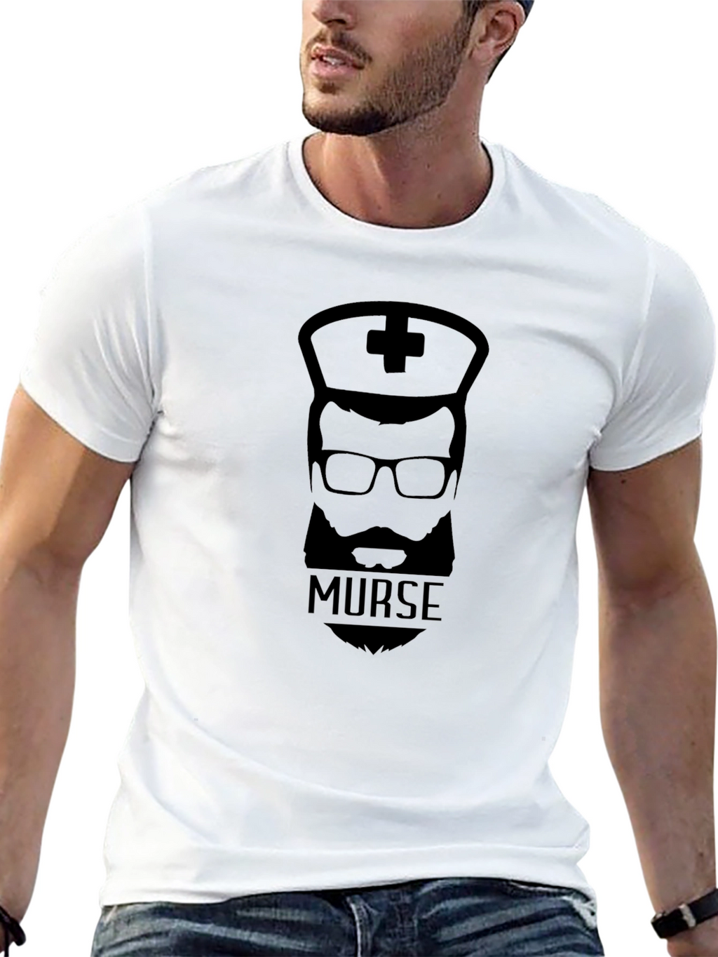 Murse T-Shirt: Bearded Male Nurse Graphic Tee