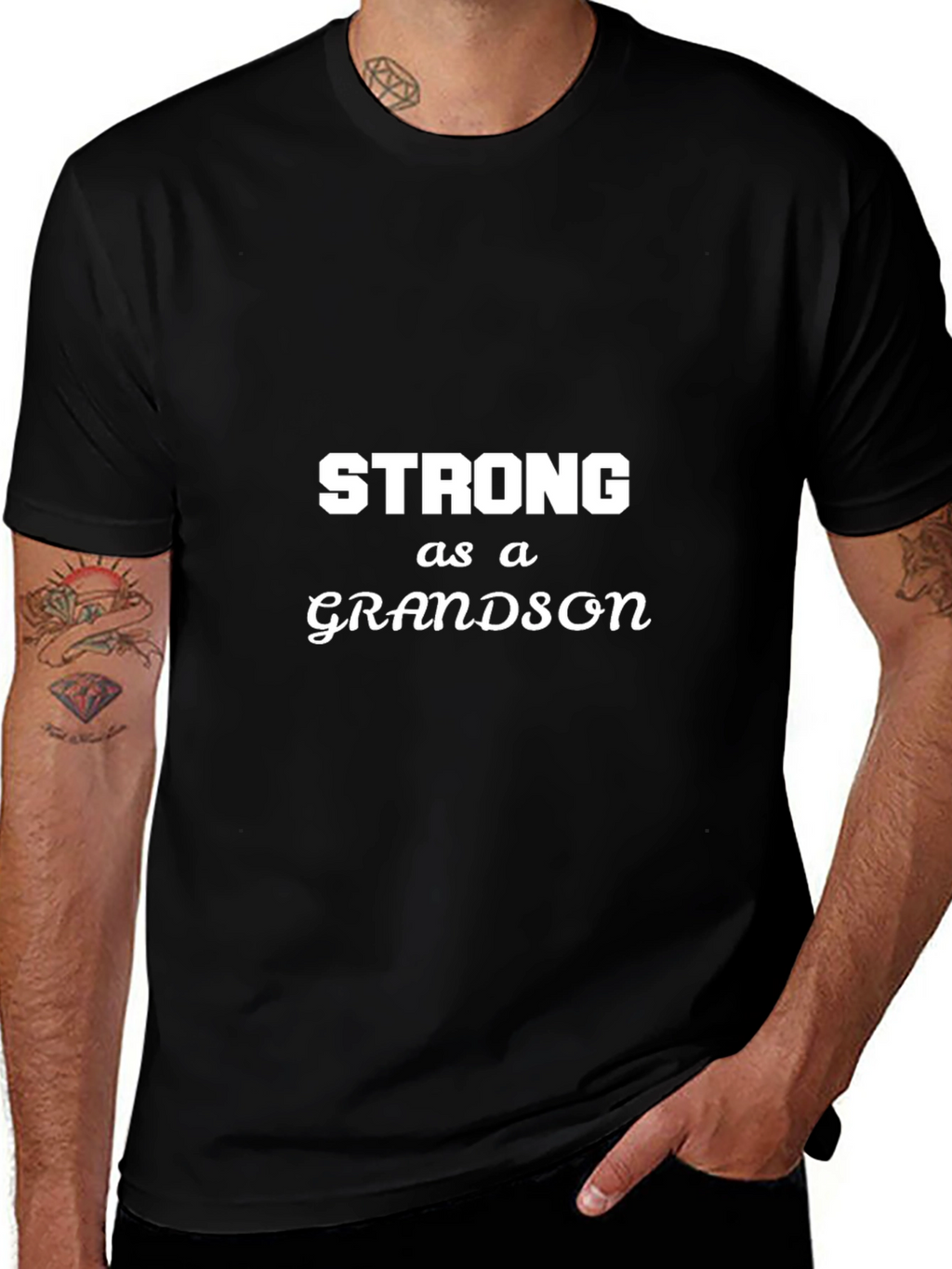 Strong as a Grandson Black T-Shirt