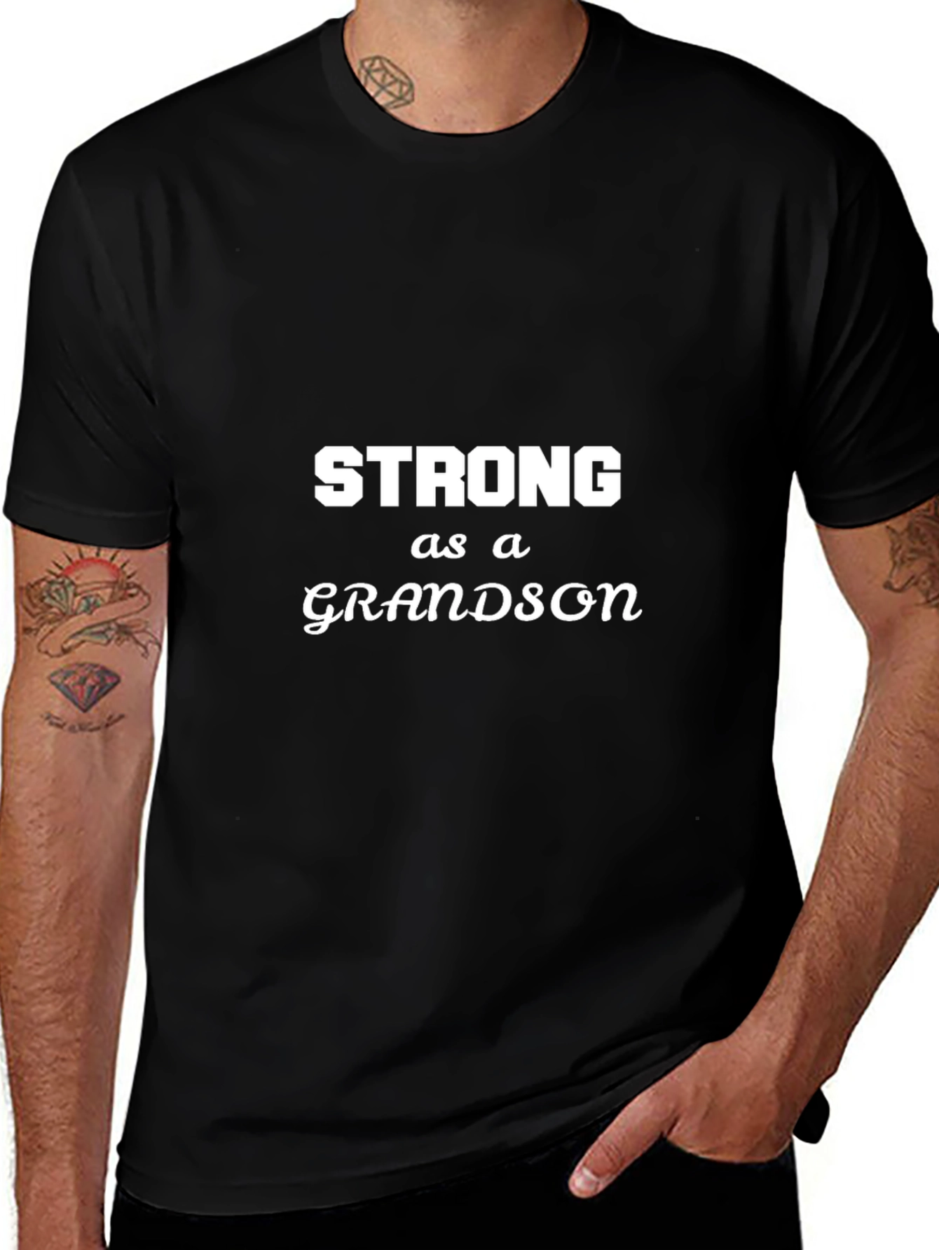 Strong as a Grandson Black T-Shirt