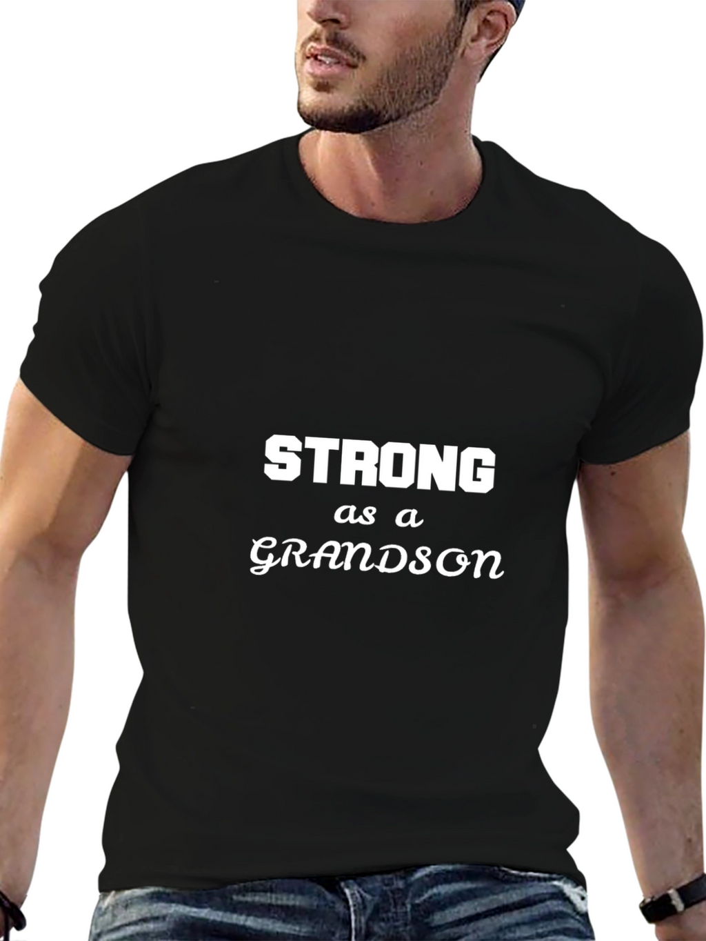 Strong as a Grandson Black T-Shirt