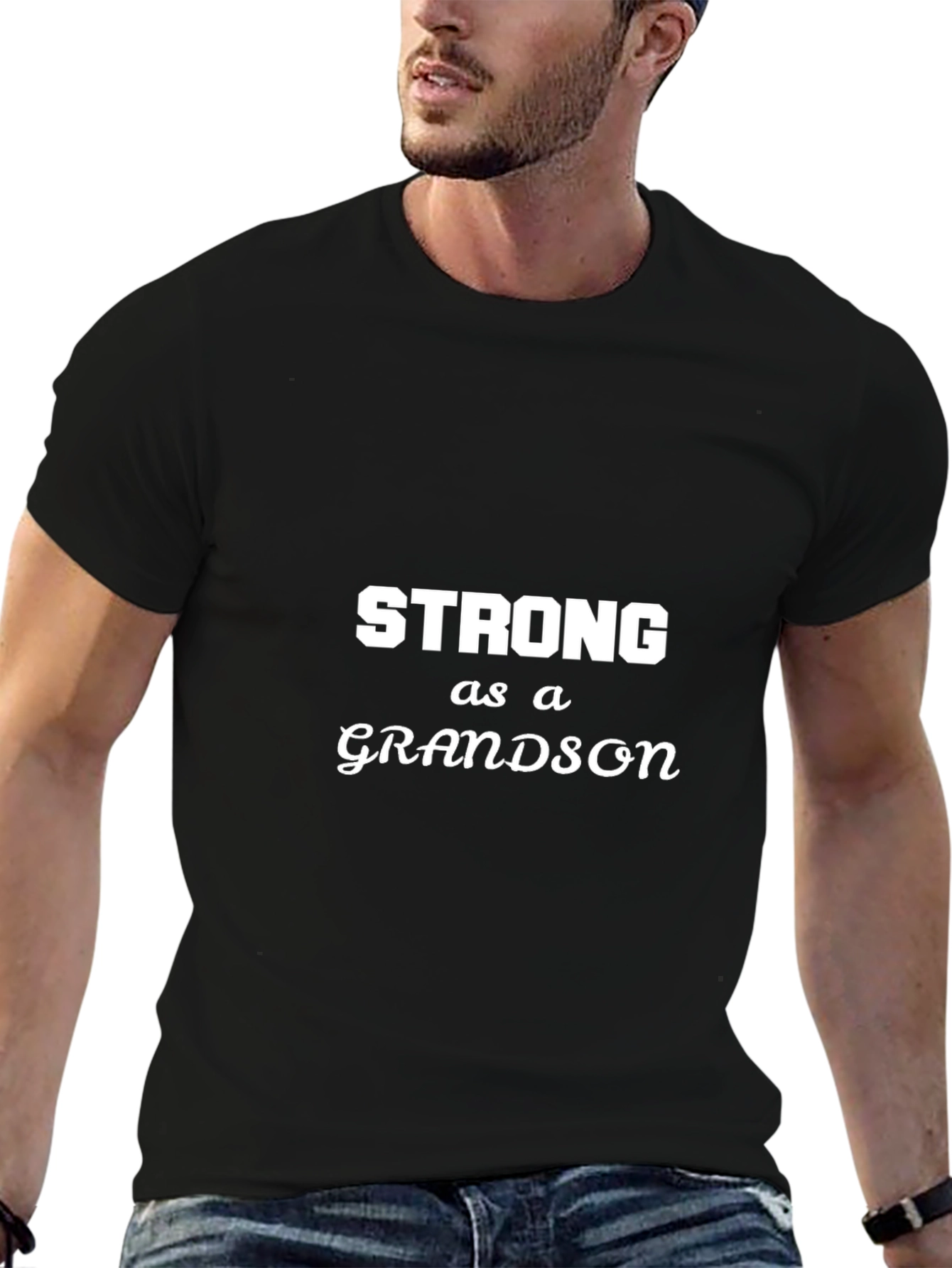 Strong as a Grandson Black T-Shirt