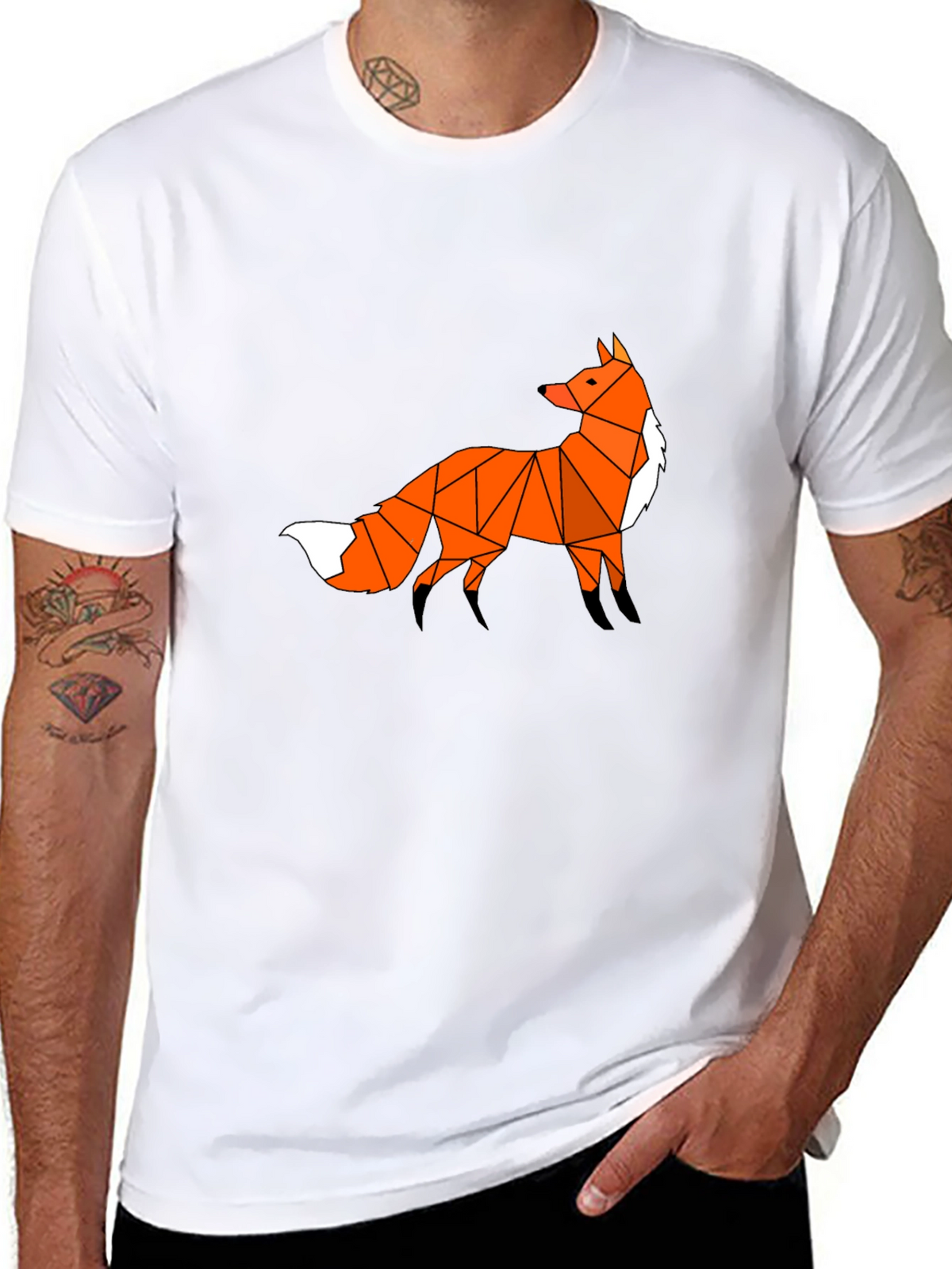 Geometric Fox Graphic Tee - Black