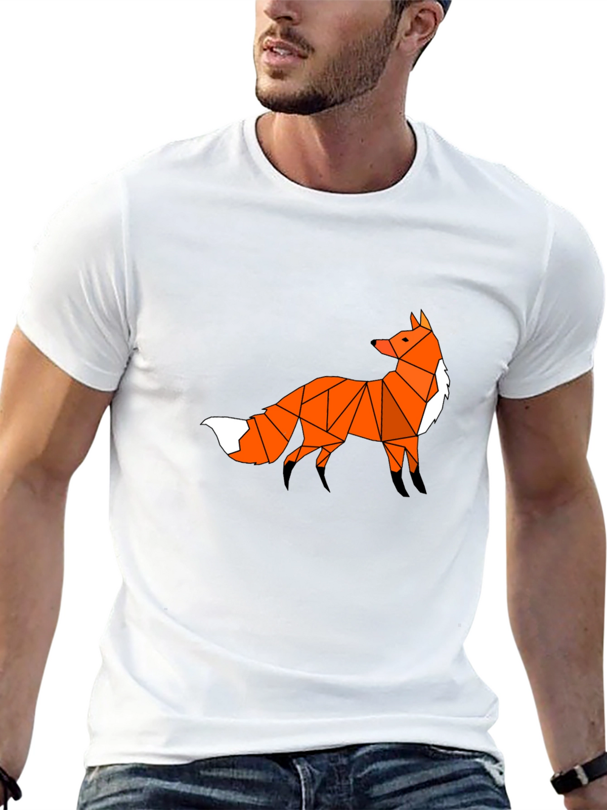 Geometric Fox Graphic Tee - Black