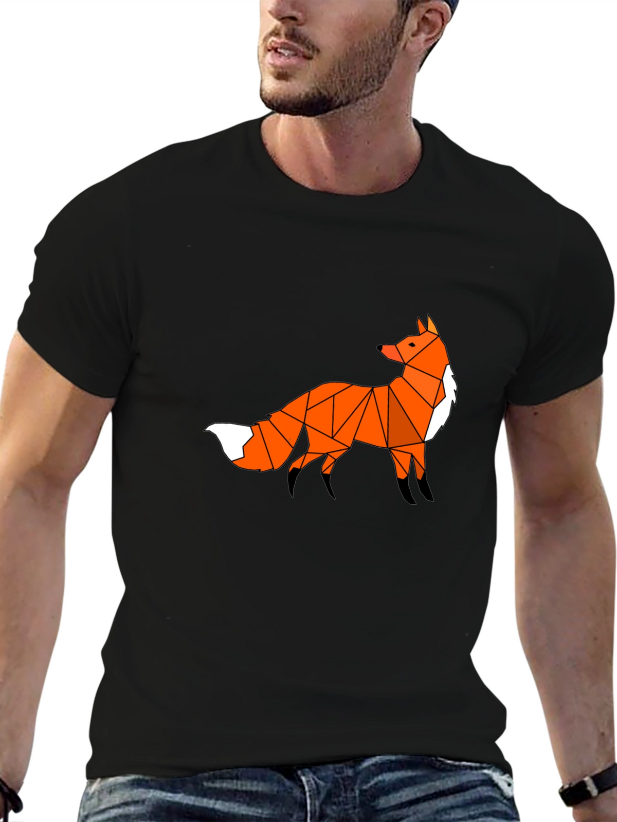 Geometric Fox Graphic Tee - Black