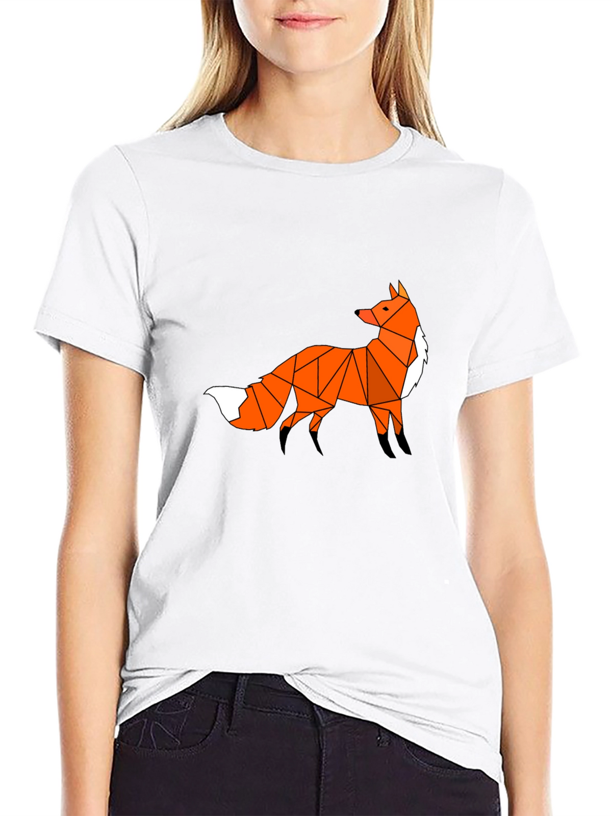 Geometric Fox Graphic Tee - Black