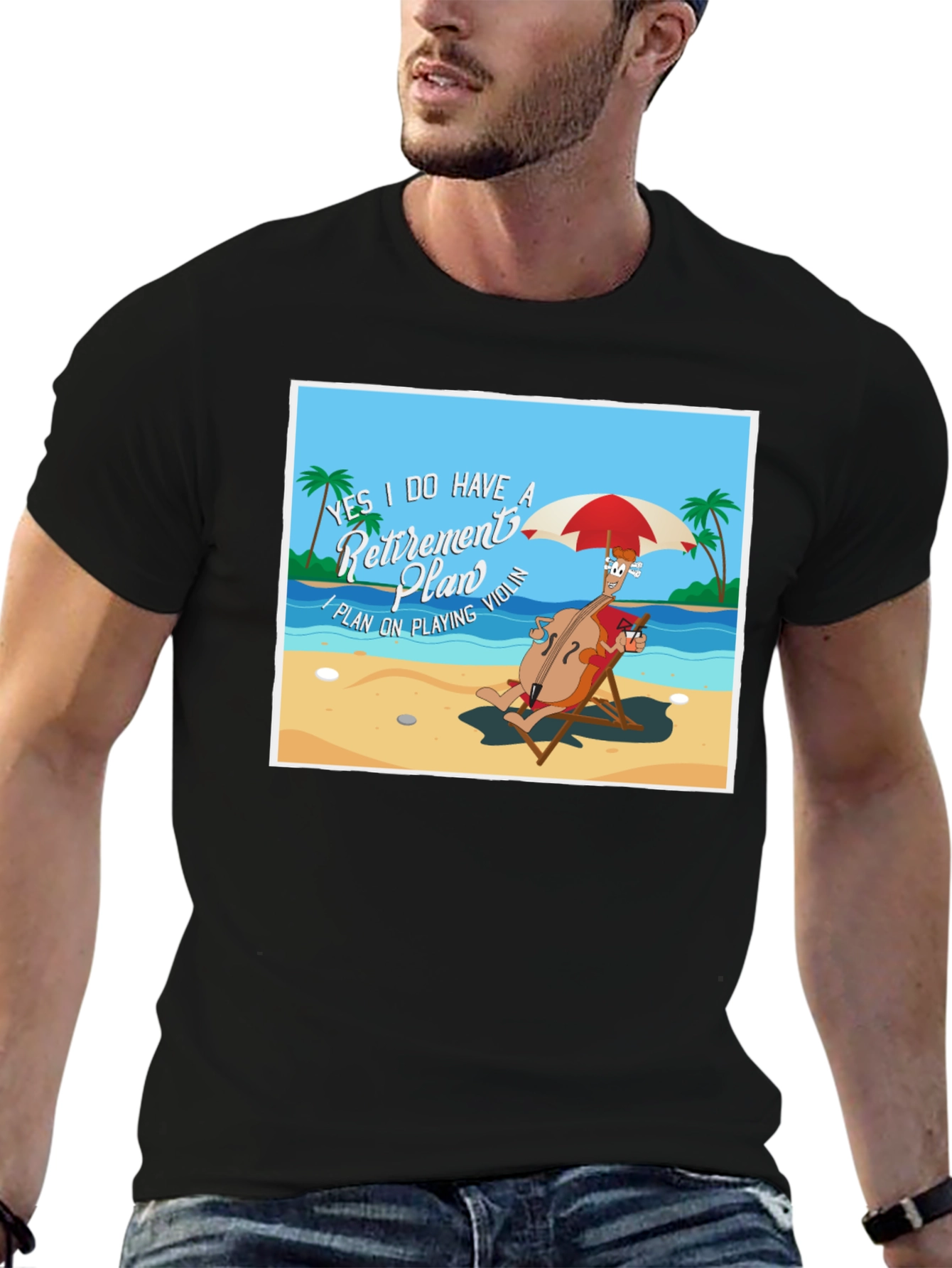 Retirement Plan T-Shirt: Violinist on Beach