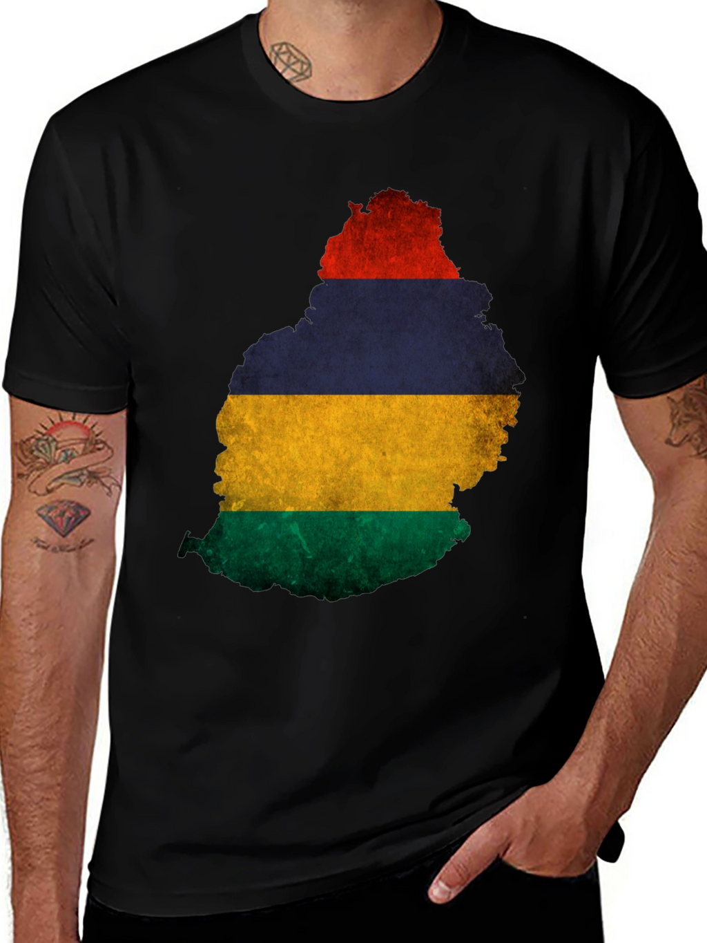 Mauritius Flag Map Graphic T-Shirt