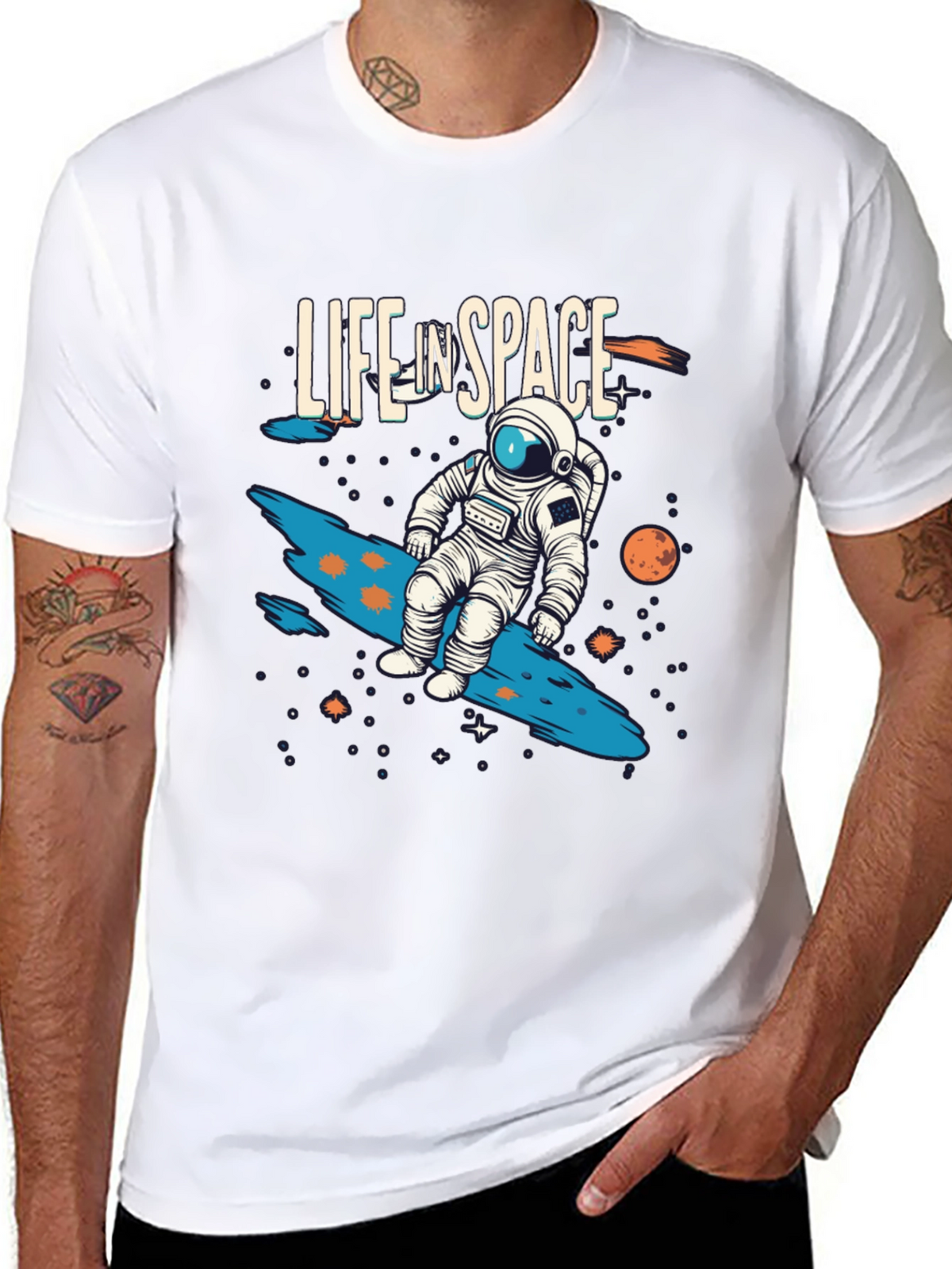 Life In Space Graphic Tee - Black Casual T-Shirt