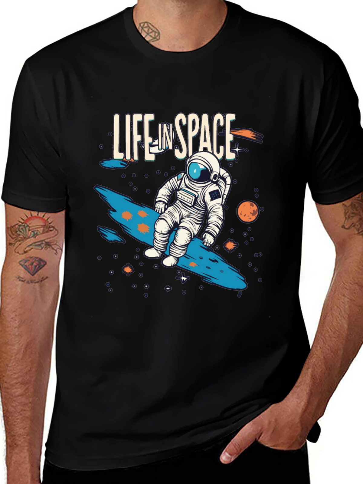 Life In Space Graphic Tee - Black Casual T-Shirt