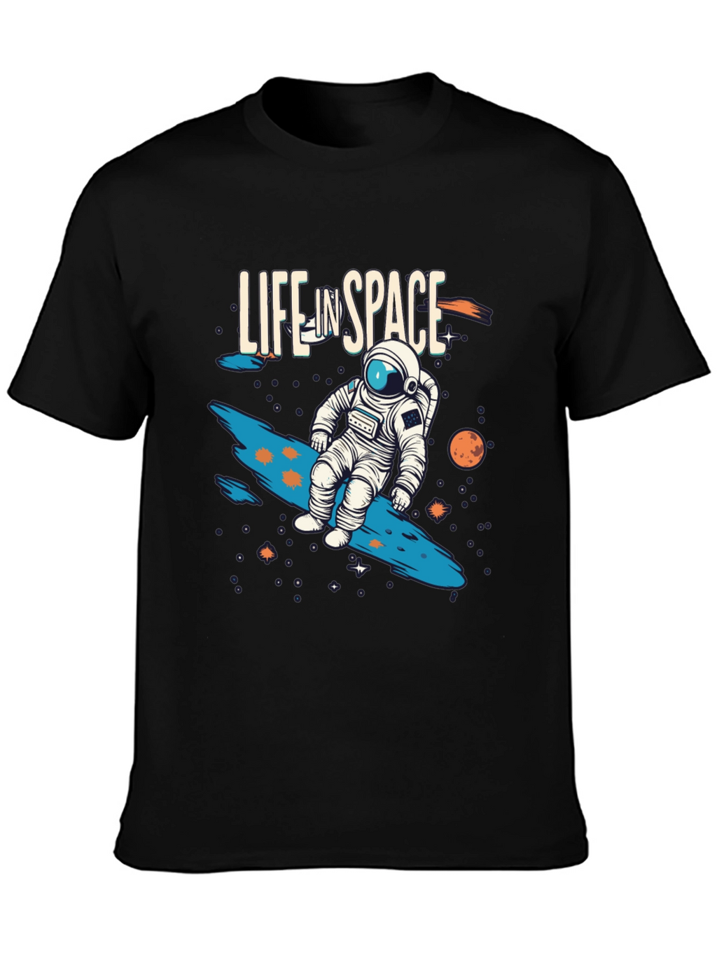 Life In Space Graphic Tee - Black Casual T-Shirt