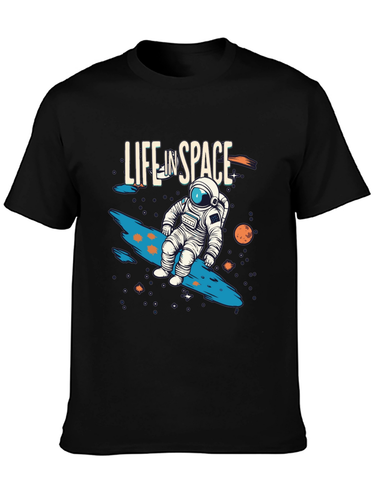 Life In Space Graphic Tee - Black Casual T-Shirt