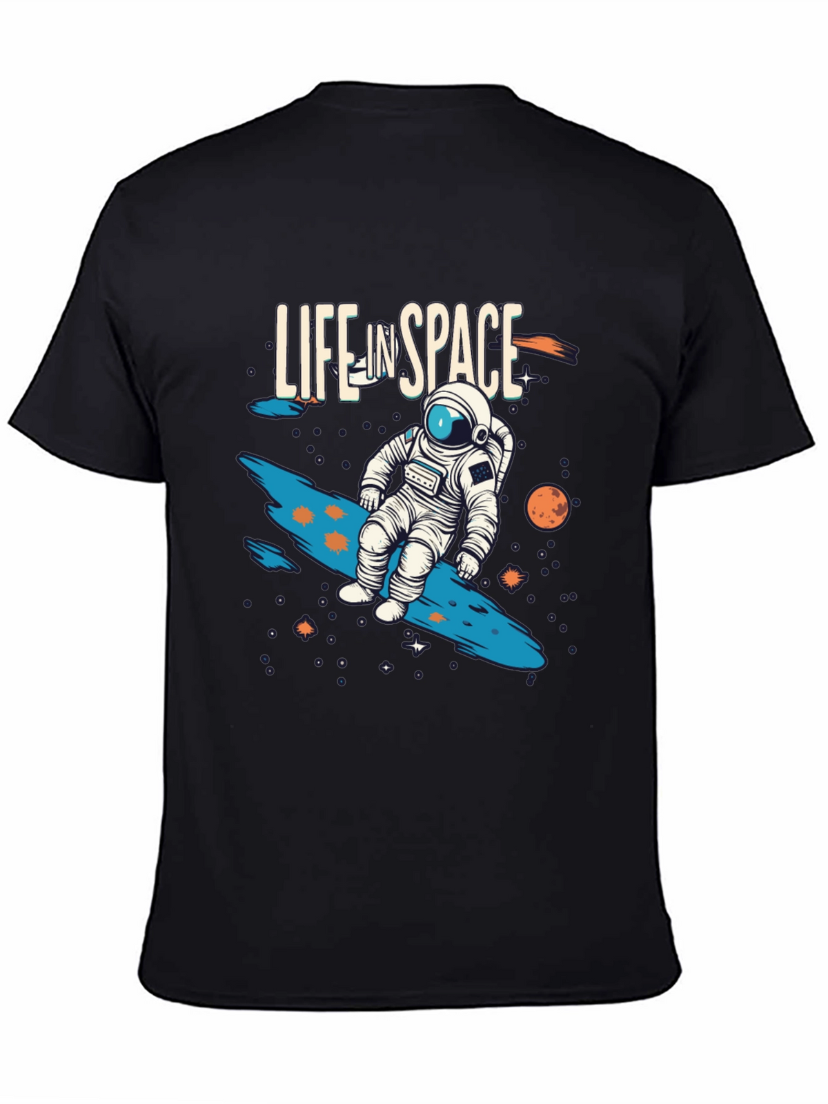 Life In Space Graphic Tee - Black Casual T-Shirt