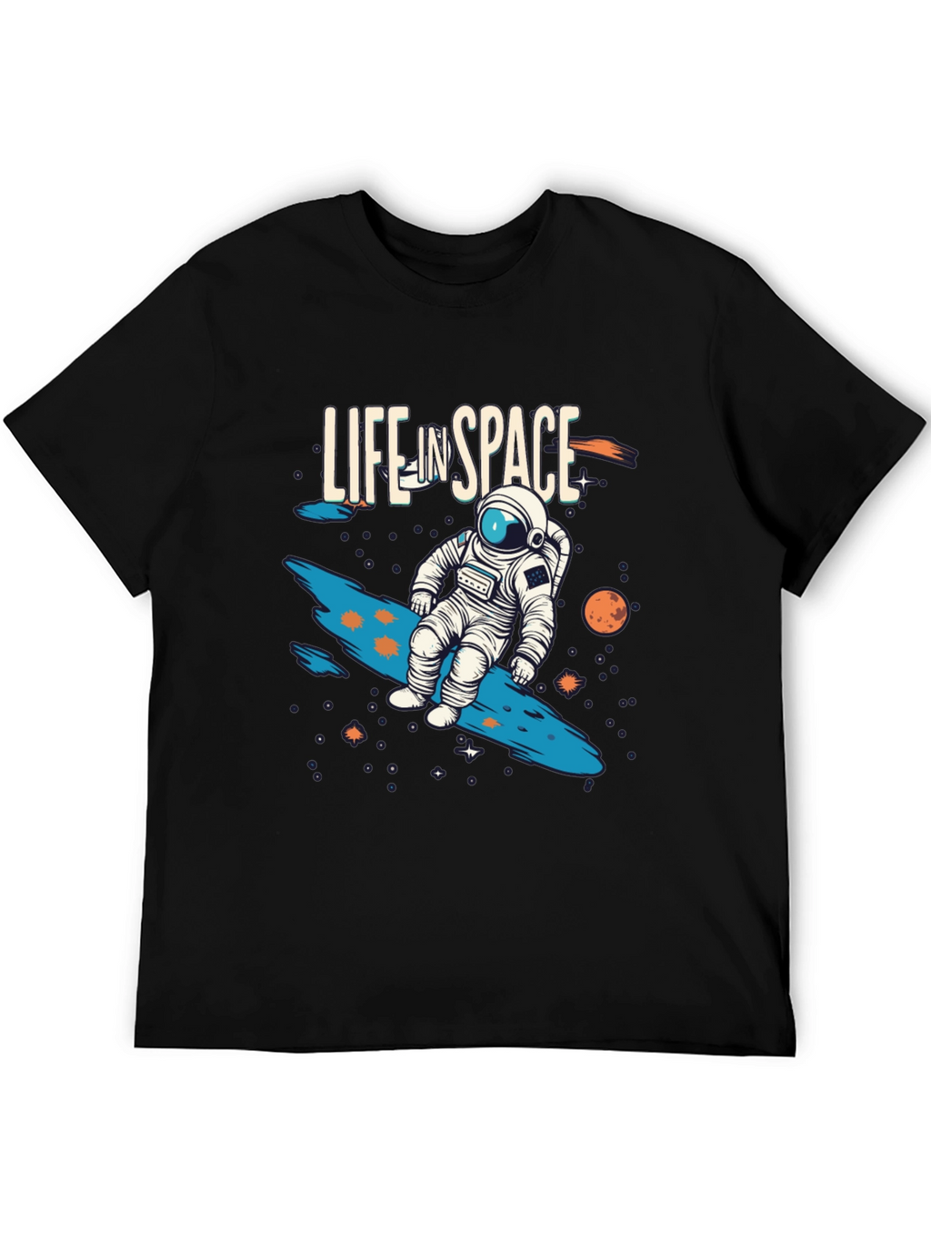 Life In Space Graphic Tee - Black Casual T-Shirt
