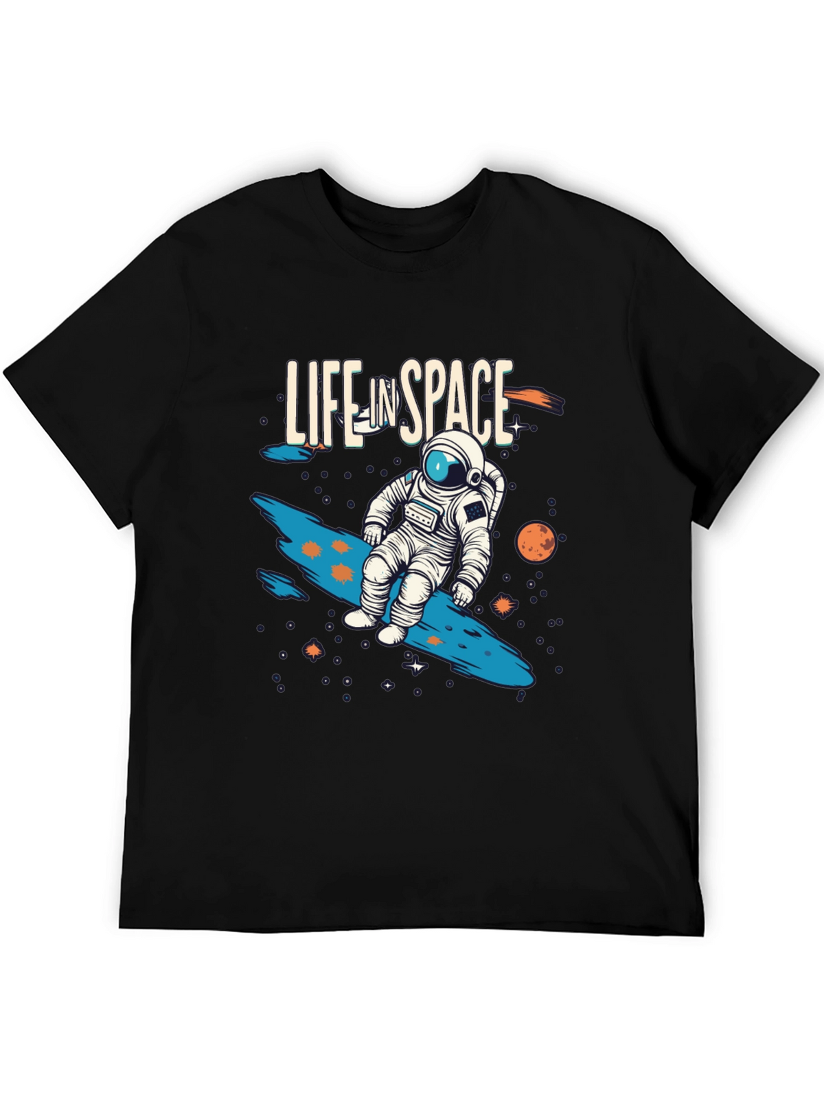 Life In Space Graphic Tee - Black Casual T-Shirt