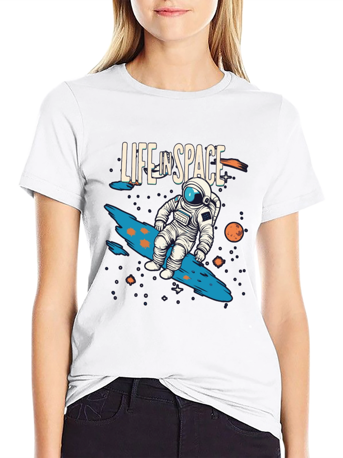 Life In Space Graphic Tee - Black Casual T-Shirt