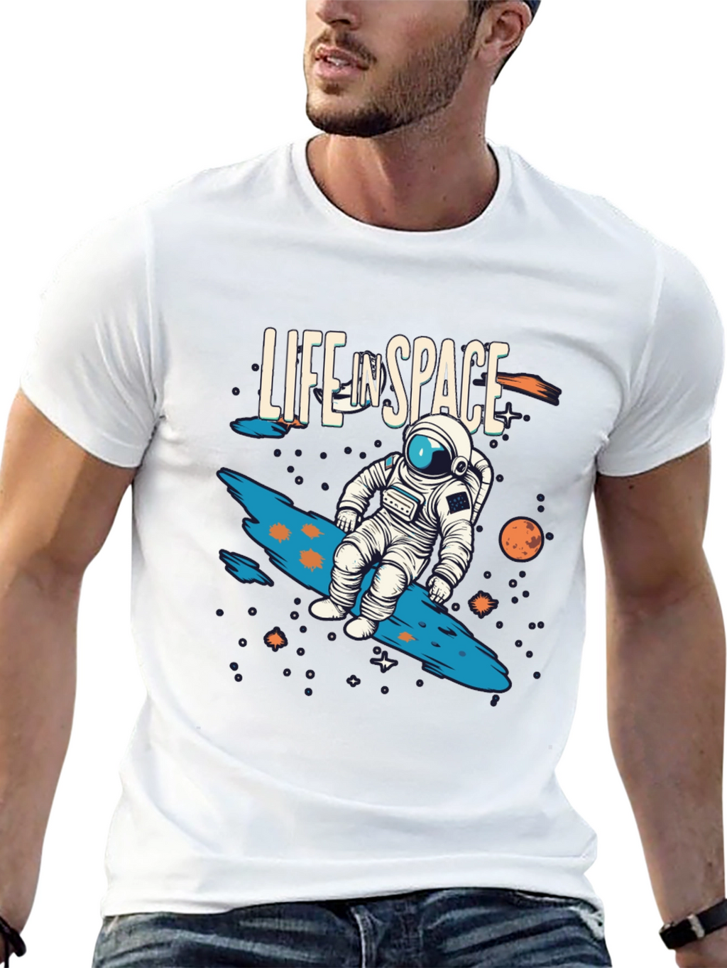 Life In Space Graphic Tee - Black Casual T-Shirt