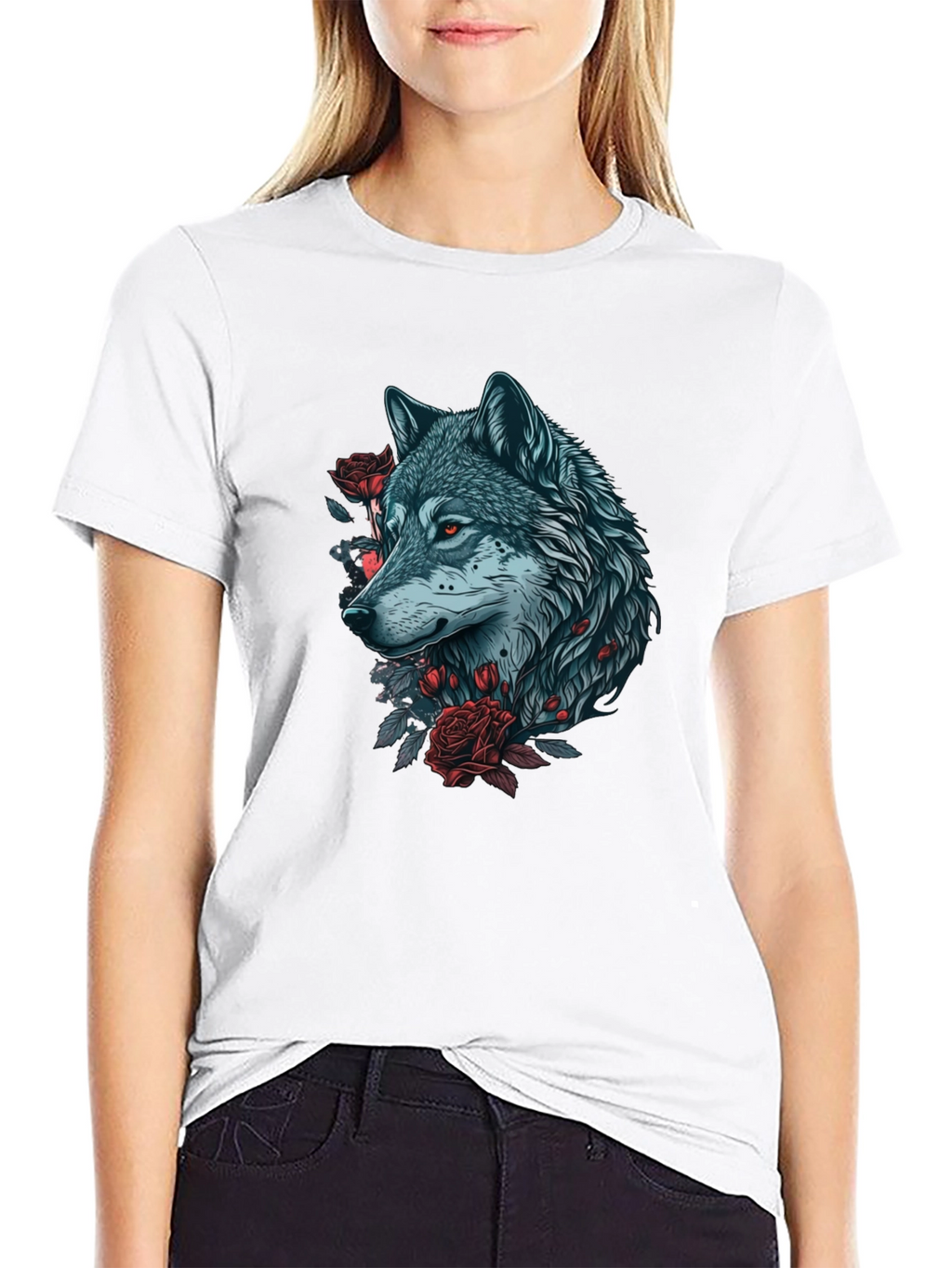 Wolf & Roses Graphic T-Shirt - Unique Design