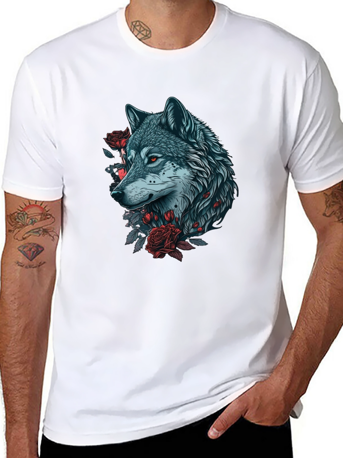 Wolf & Roses Graphic T-Shirt - Unique Design