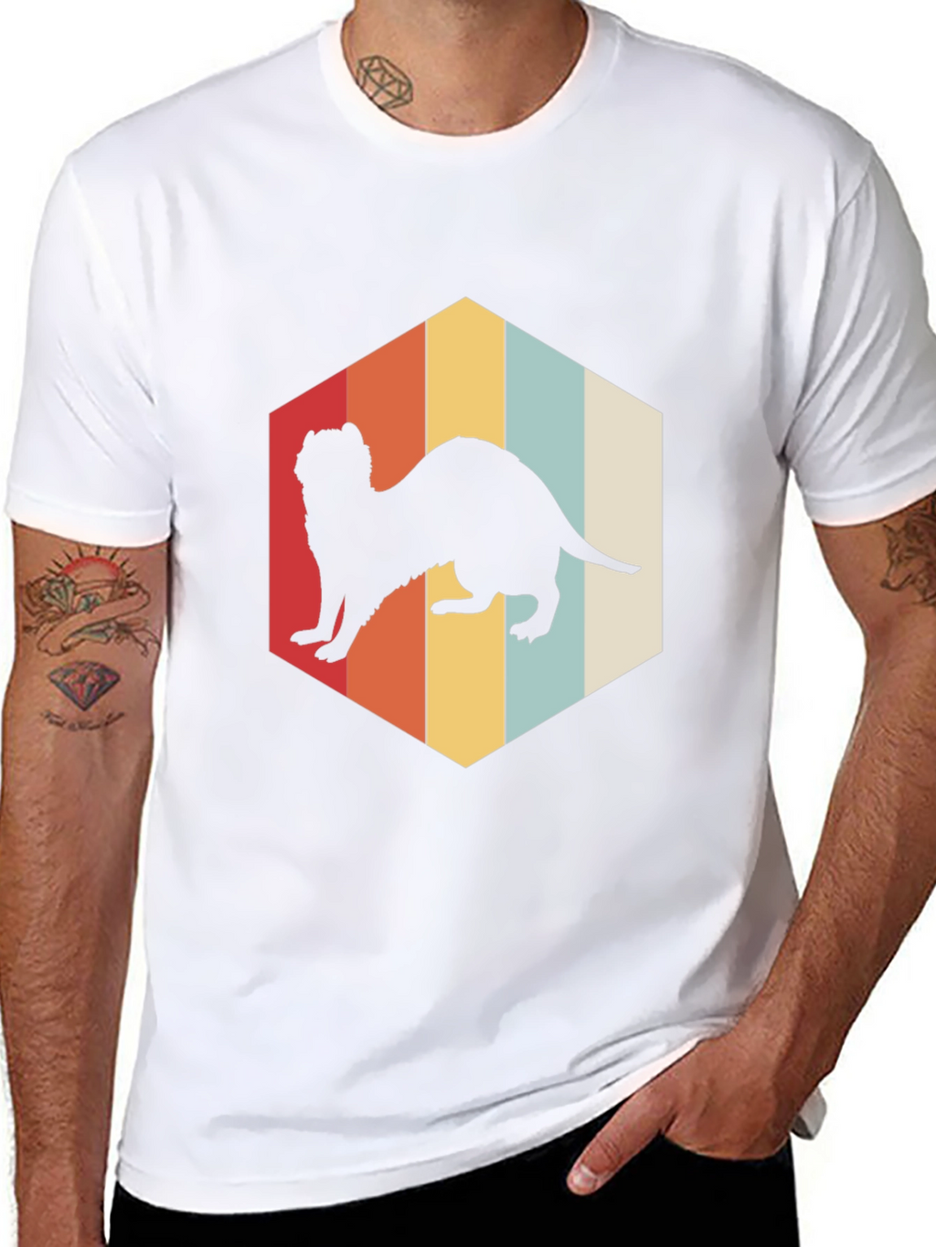Retro Ferret T-Shirt Black Cotton Blend Casual Wear