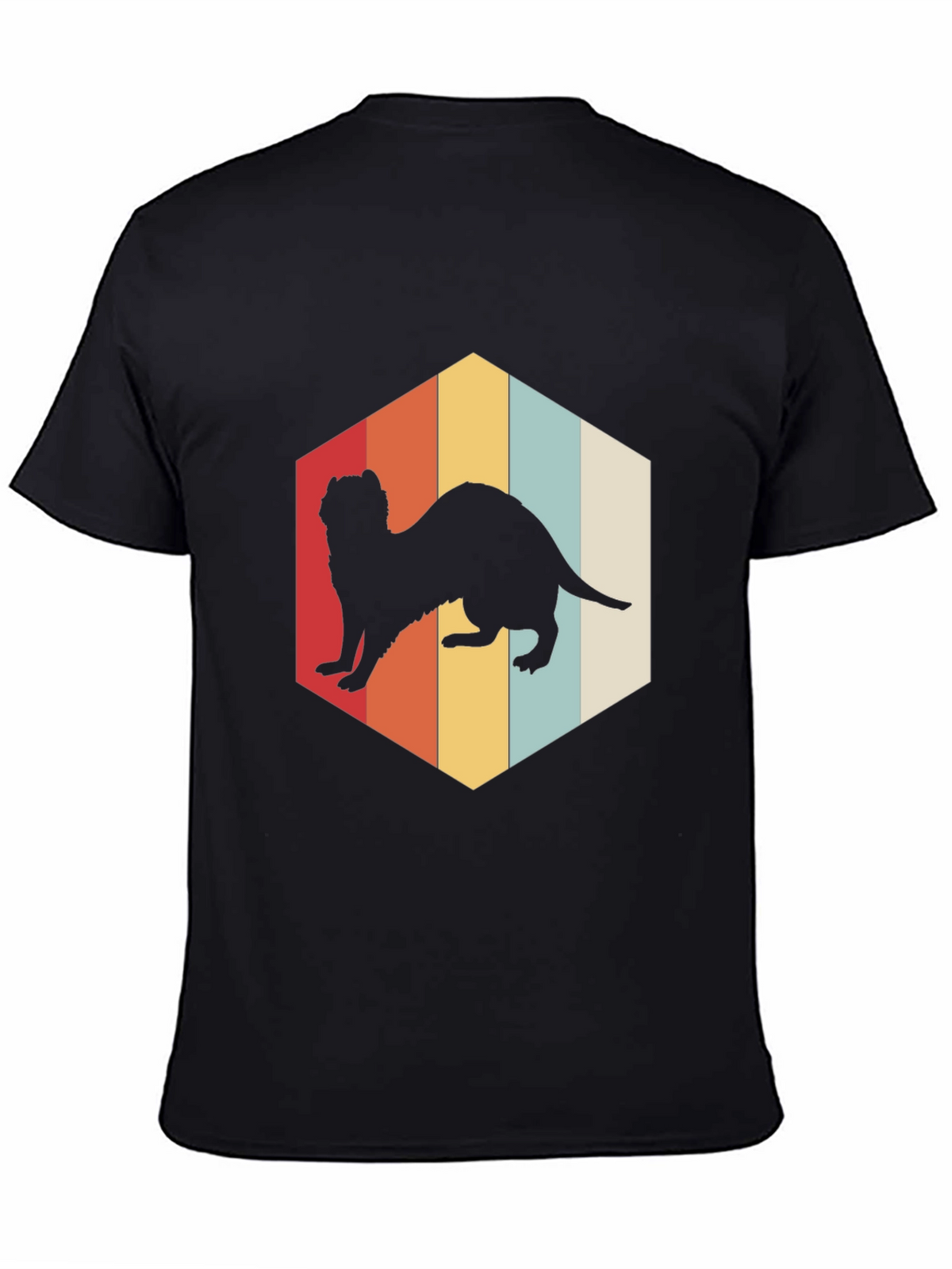 Retro Ferret T-Shirt Black Cotton Blend Casual Wear
