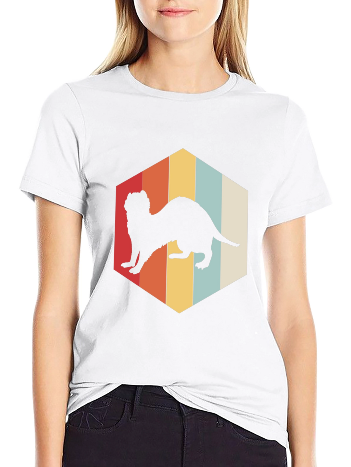 Retro Ferret T-Shirt Black Cotton Blend Casual Wear