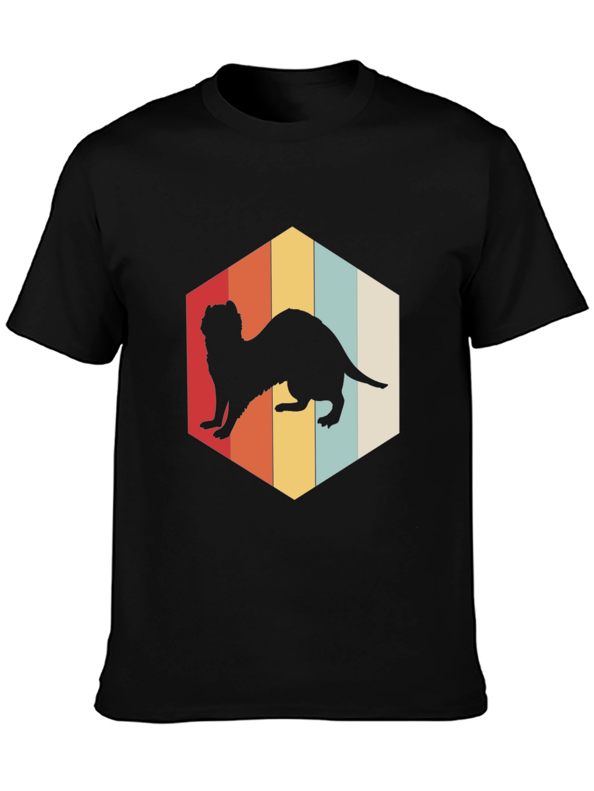 Retro Ferret T-Shirt Black Cotton Blend Casual Wear