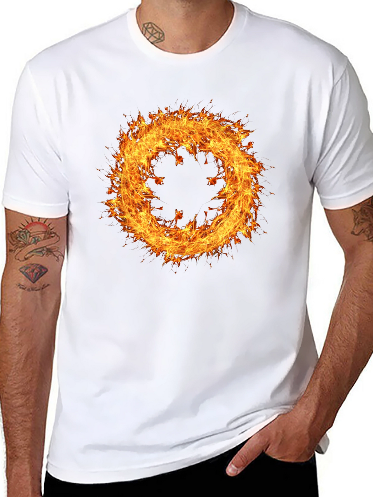 Fiery Ring Graphic Tee - Mens Black Cotton T-Shirt