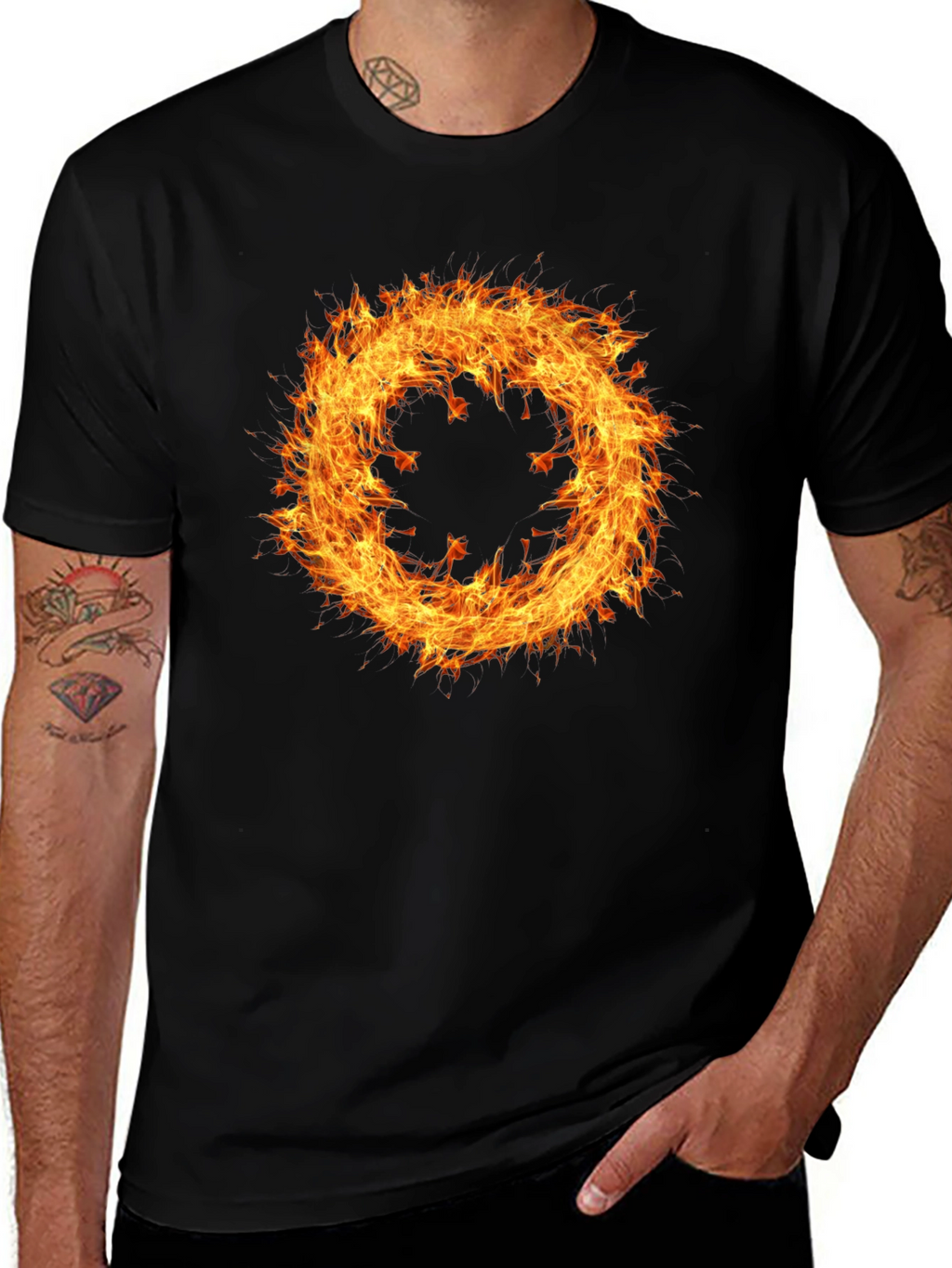 Fiery Ring Graphic Tee - Mens Black Cotton T-Shirt
