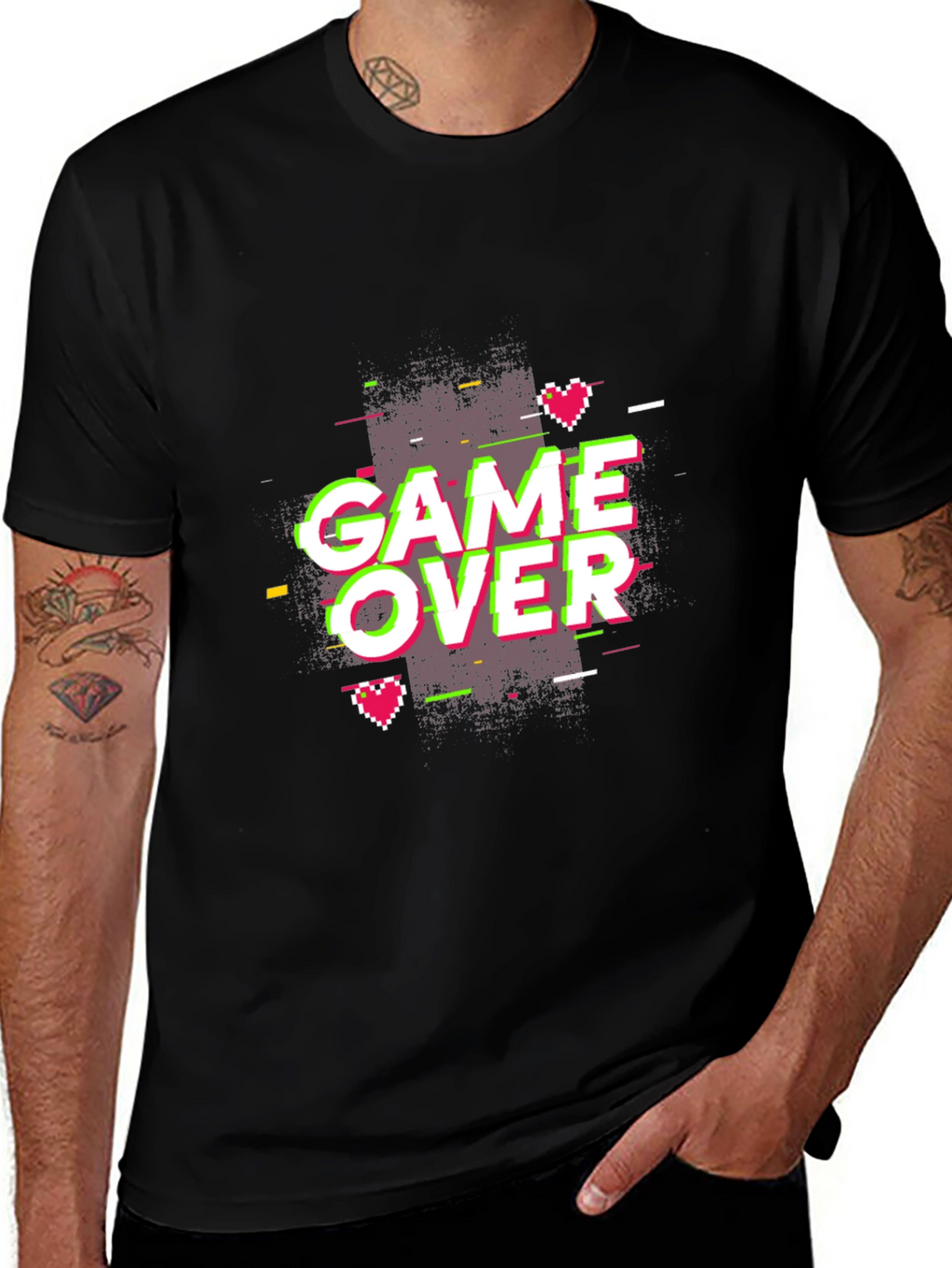 Game Over Graphic Print Tee - Black