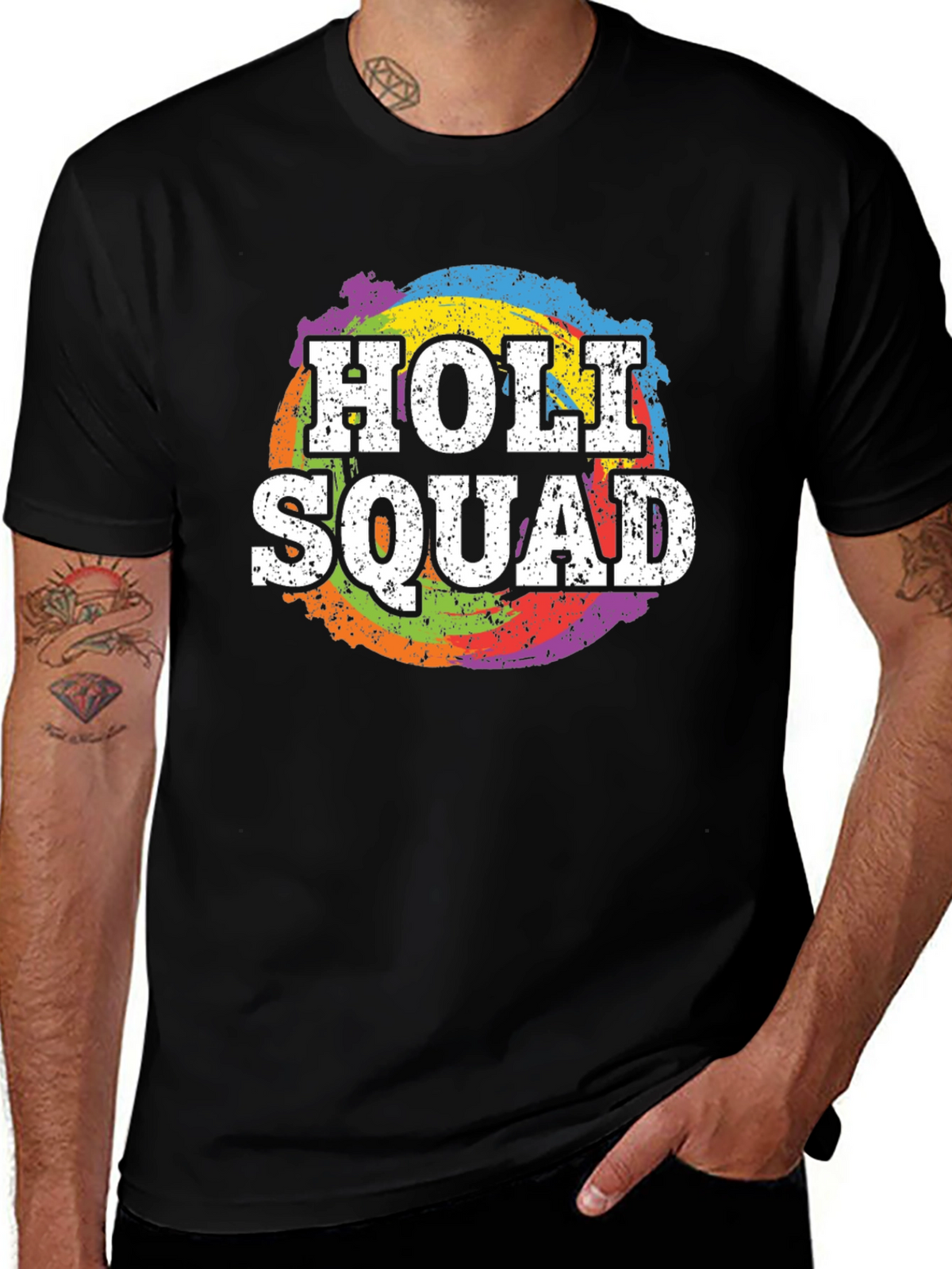 Holi Squad T-Shirt - Rainbow Splatter Design