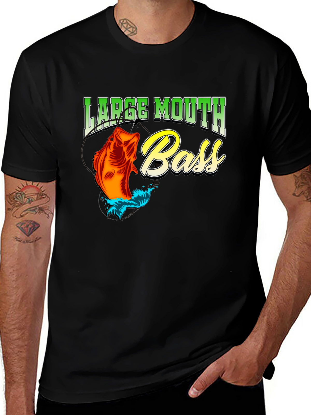 Large Mouth Bass Fishing T-Shirt - Black