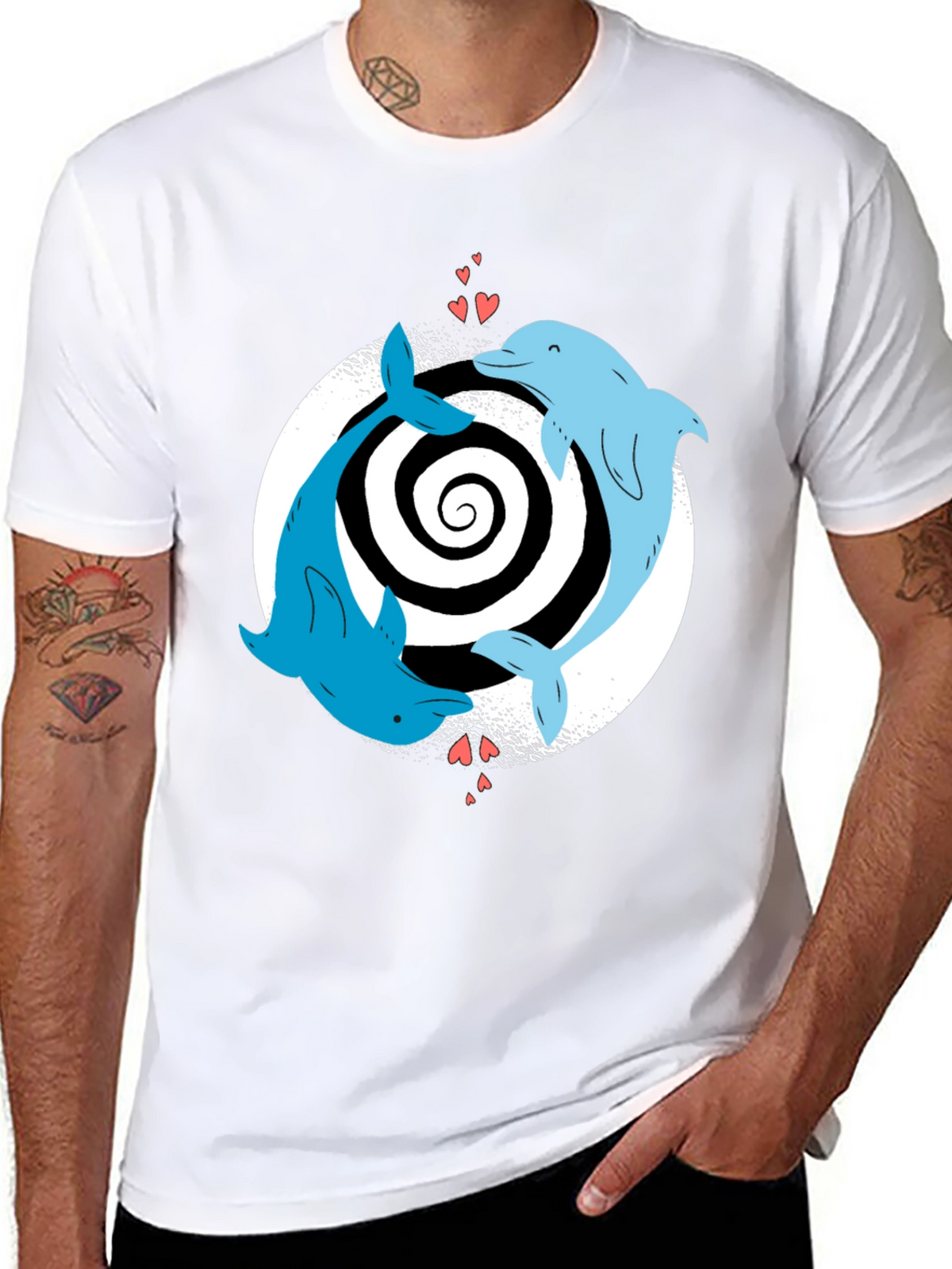 Dolphin Love Yin Yang T-Shirt - Black Casual Tee