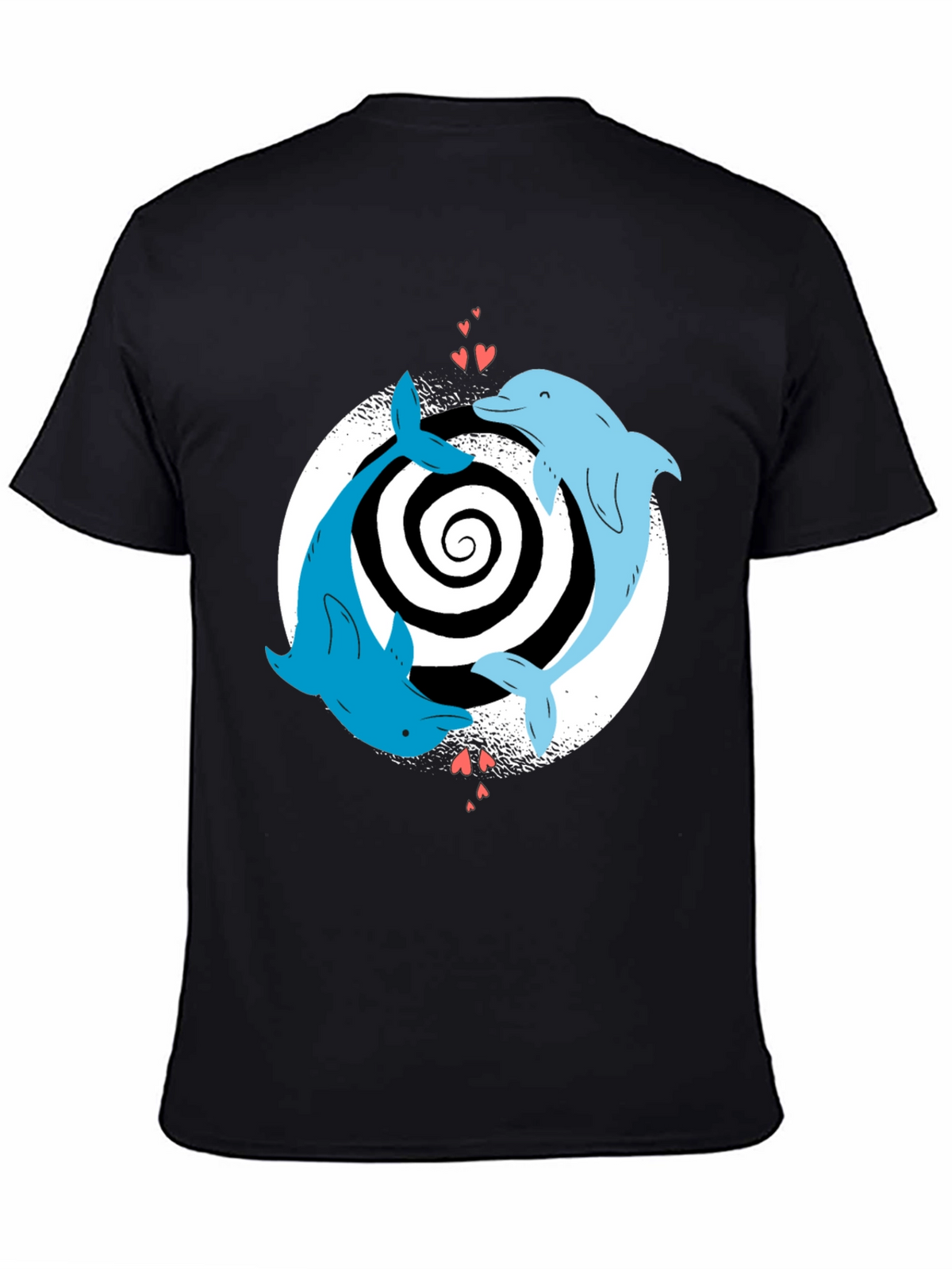 Dolphin Love Yin Yang T-Shirt - Black Casual Tee