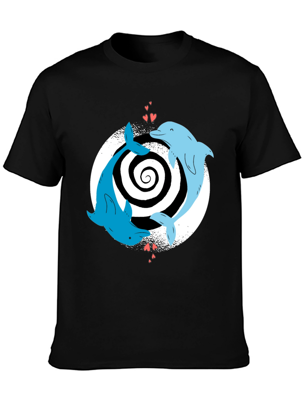 Dolphin Love Yin Yang T-Shirt - Black Casual Tee