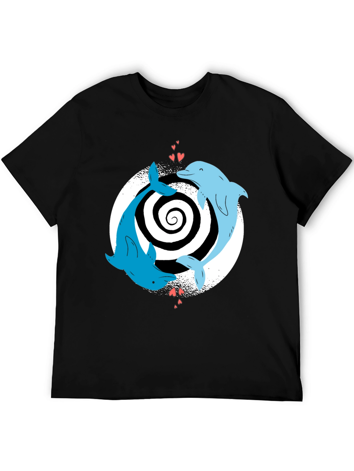 Dolphin Love Yin Yang T-Shirt - Black Casual Tee