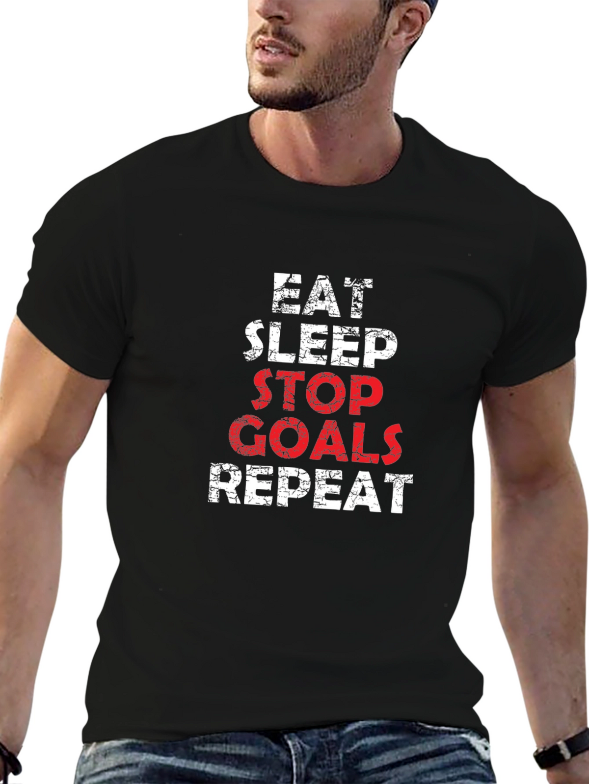 Eat Sleep Stop Goals Repeat Graphic Tee