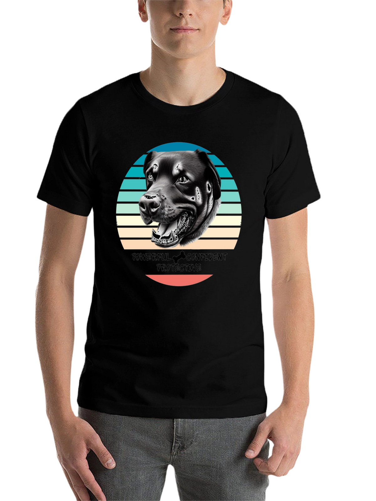 Dog Graphic Tee - Powerful Confident Protective Rottweiler T-Shirt