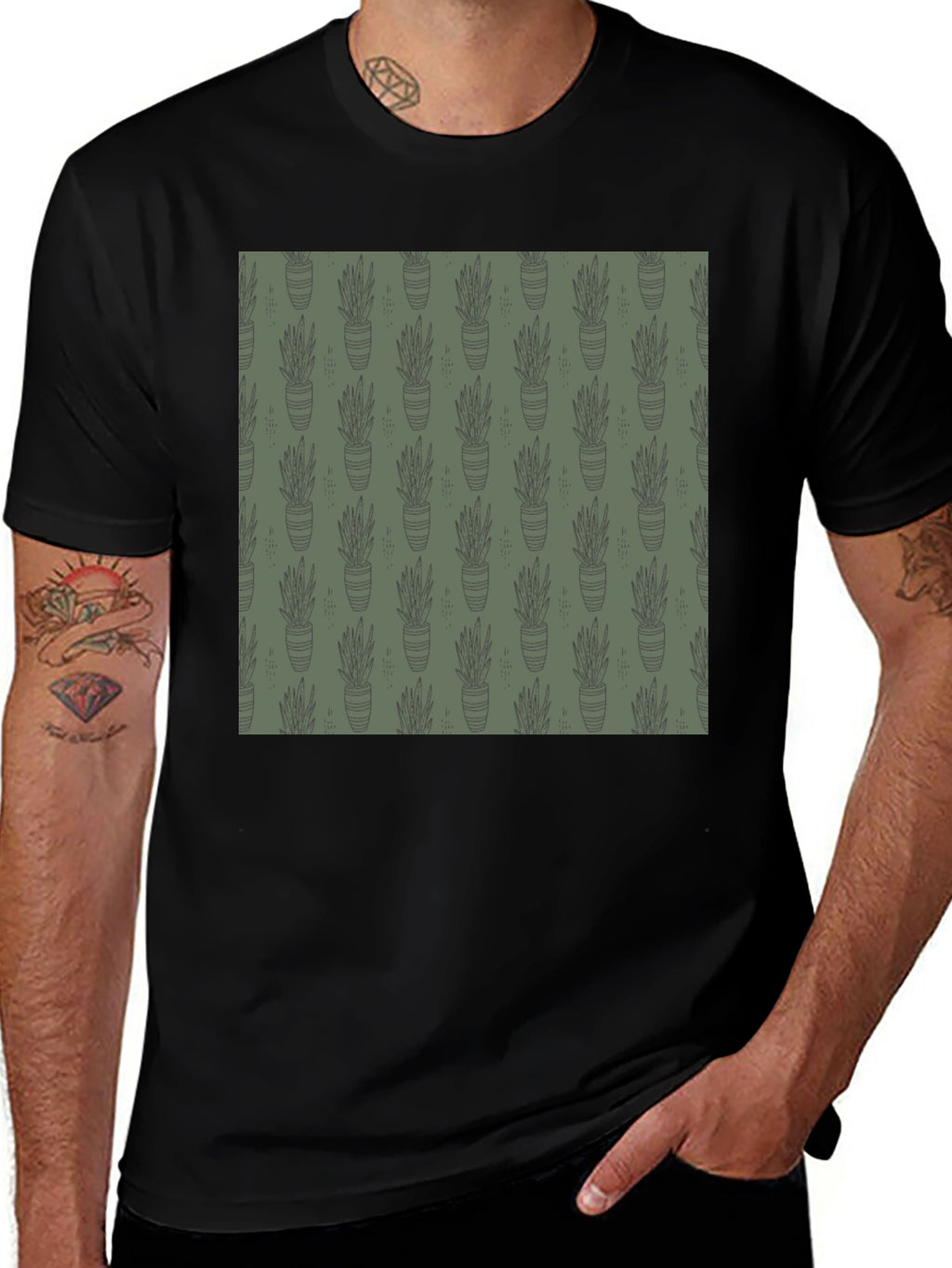 Unique Potted Plant Print T-Shirt