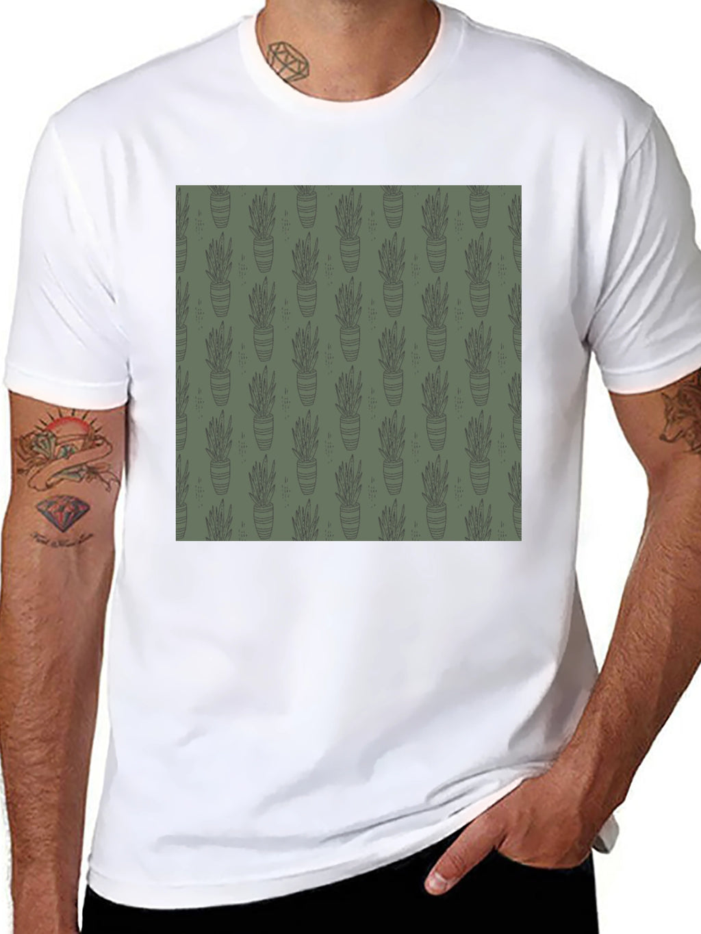 Unique Potted Plant Print T-Shirt