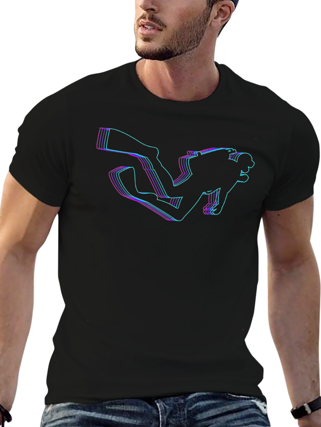 Diver Glitch Graphic T-Shirt - Premium Cotton Tee