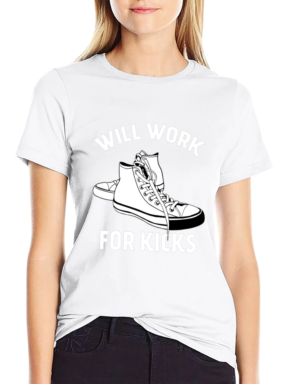 Will Work for Kicks Black Graphic Tee