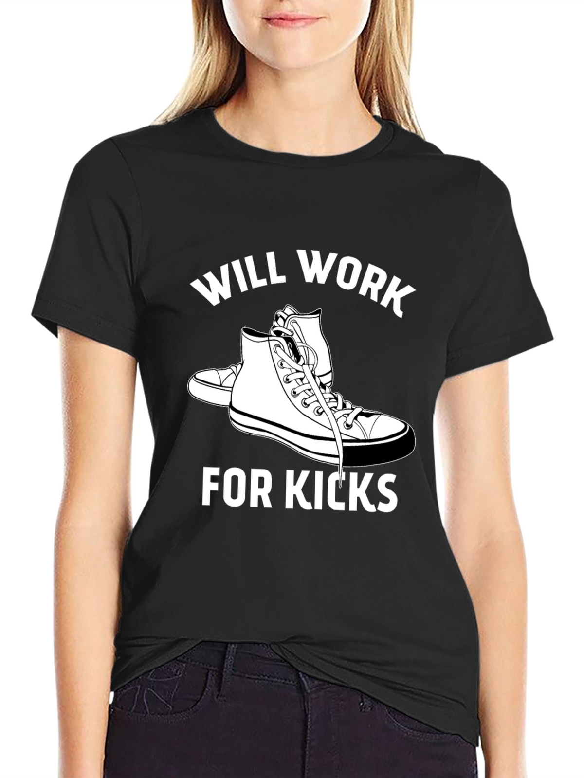 Will Work for Kicks Black Graphic Tee