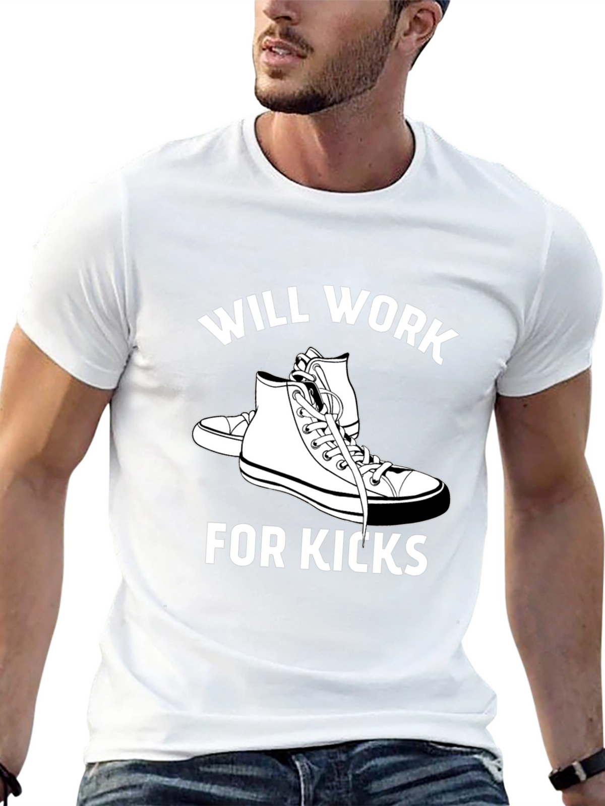 Will Work for Kicks Black Graphic Tee
