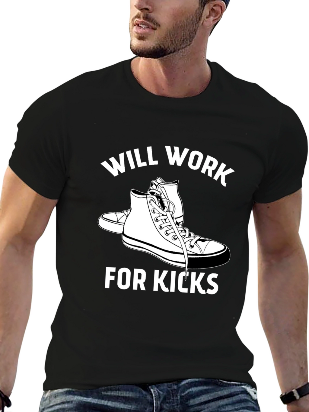 Will Work for Kicks Black Graphic Tee